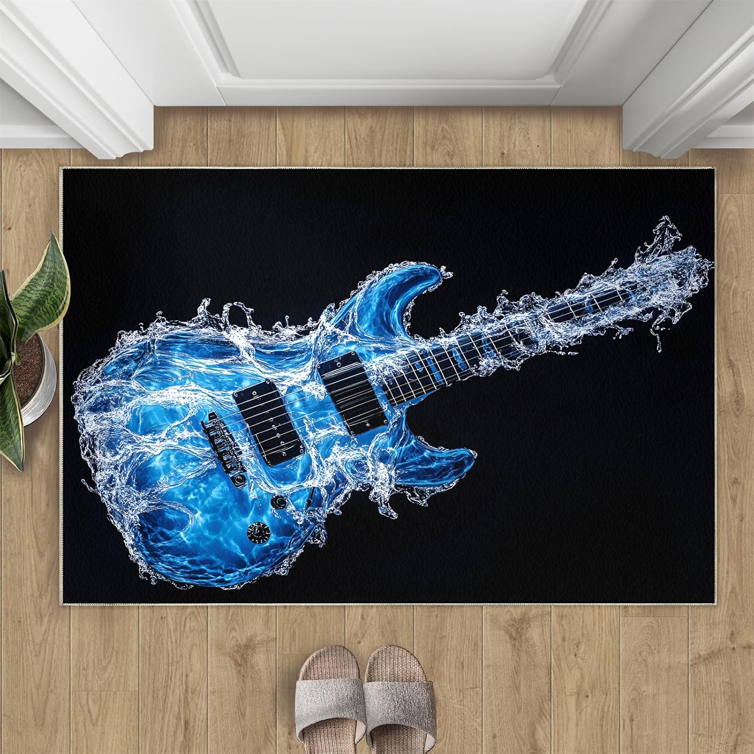 Electric Guitar Rugs for Music Room - 2x3 Rug, Music Area Rugs for Bedroom, Americana Guitars Rugs, Blue Guitars Washable Carpet for Nursery, Musical Carpet, Guitar Home Decor