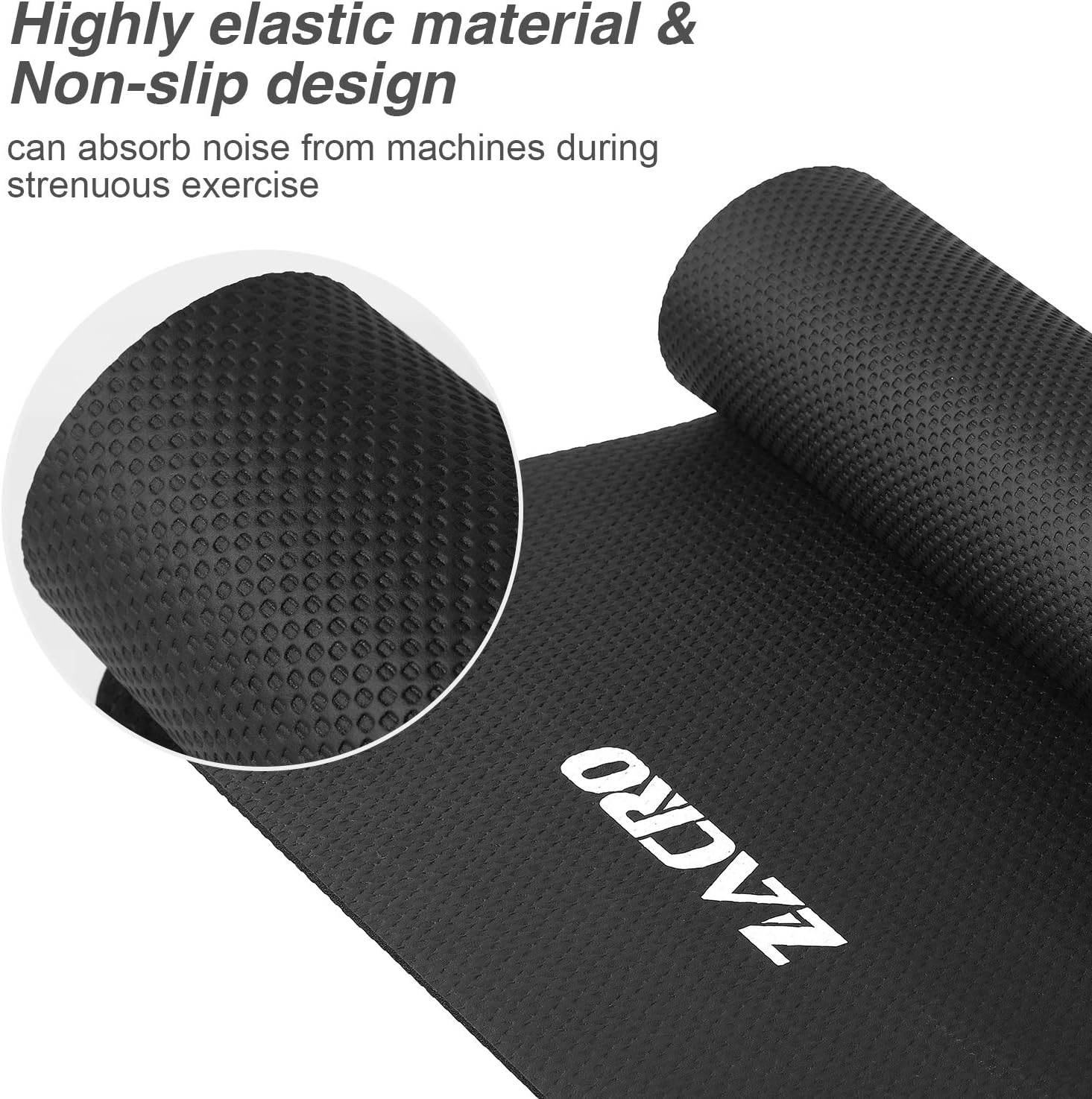 Zacro Protective Exercise Treadmill Mat - 5.9 x 2.46ft Heavy Duty Exercise Equipment and Treadmill Mats, Equipped with One Yoga Strap, Black