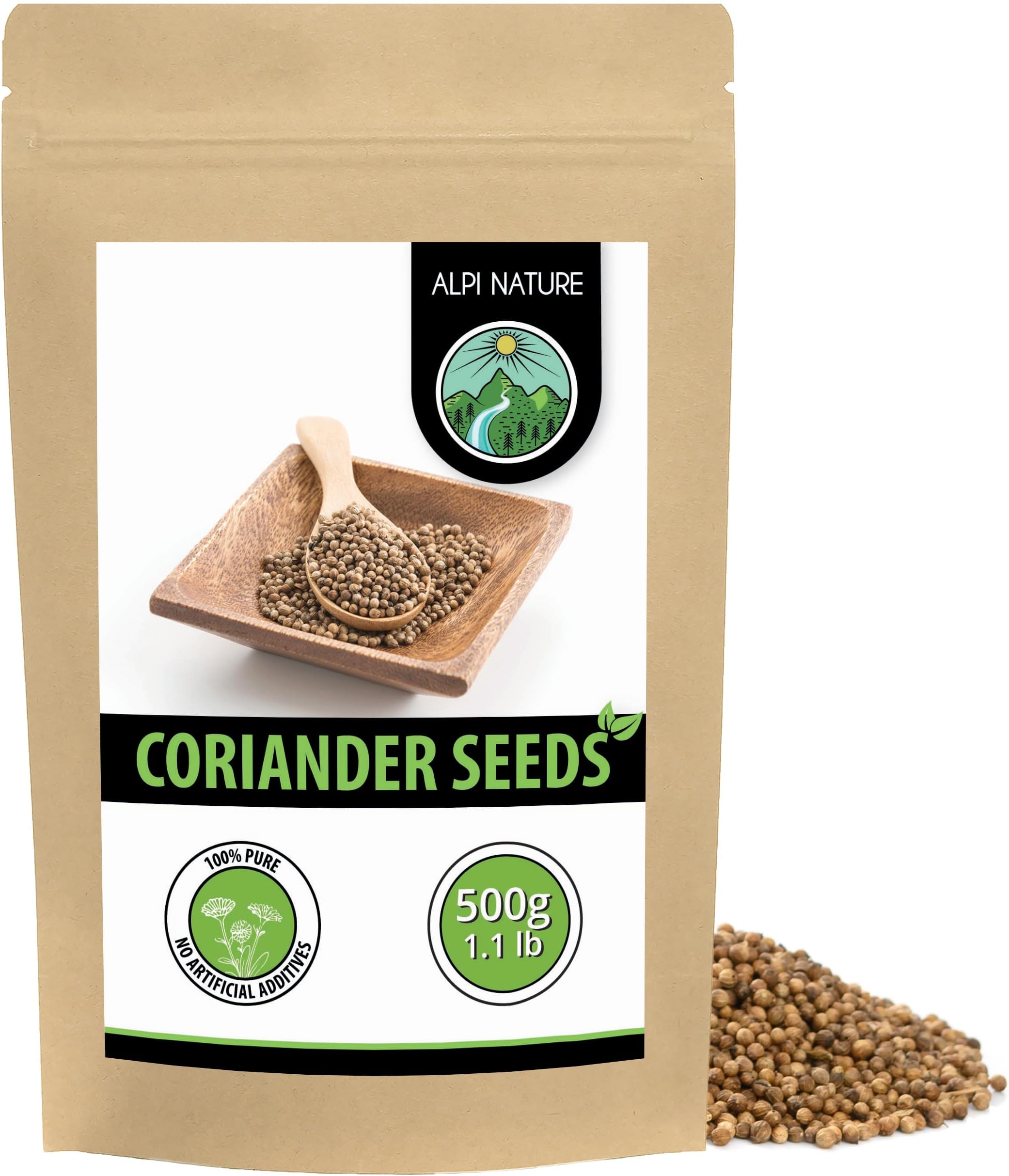 Alpi Nature Coriander Seeds 500g 1.1 lb, Whole Raw Coriander Seeds for Cooking and Spice Blends