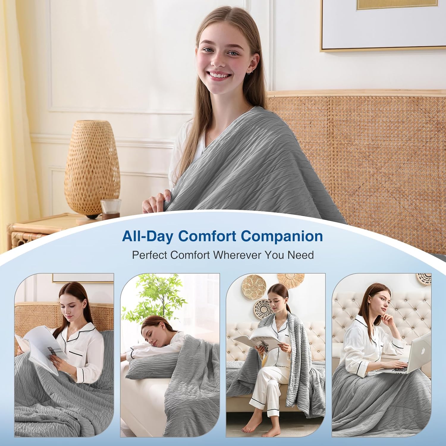 Cooling Comforter, King/Cali King - Reversible Lightweight Blanket for Hot Sleepers & Night Sweats, Breathable All-Season Bedding (108x90 Inch, Dark Grey)
