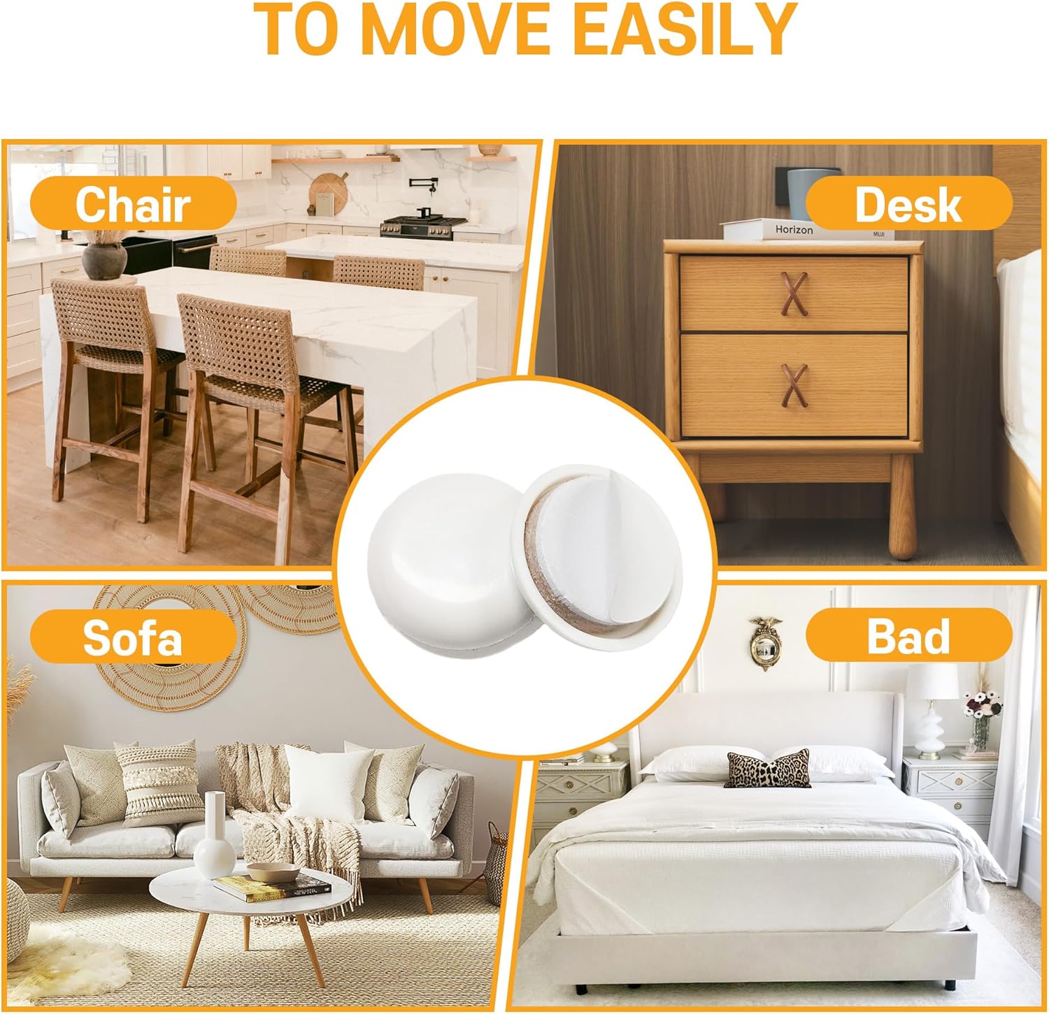 Furniture pad That Slides Like a Wheel, Moving Heavy Furniture, Noise Solution, Anti-Scratch (White) (15mm(0.6"), 8)