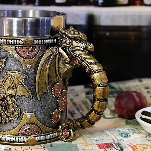 Miniatura 6 de alikiki Taza de Dragón Medieval Steampunk  Taza de Café Grande Dragón Mecánico Regalo D&D para Hombres Regalos del Día del Padre  21 OZ Tazas de