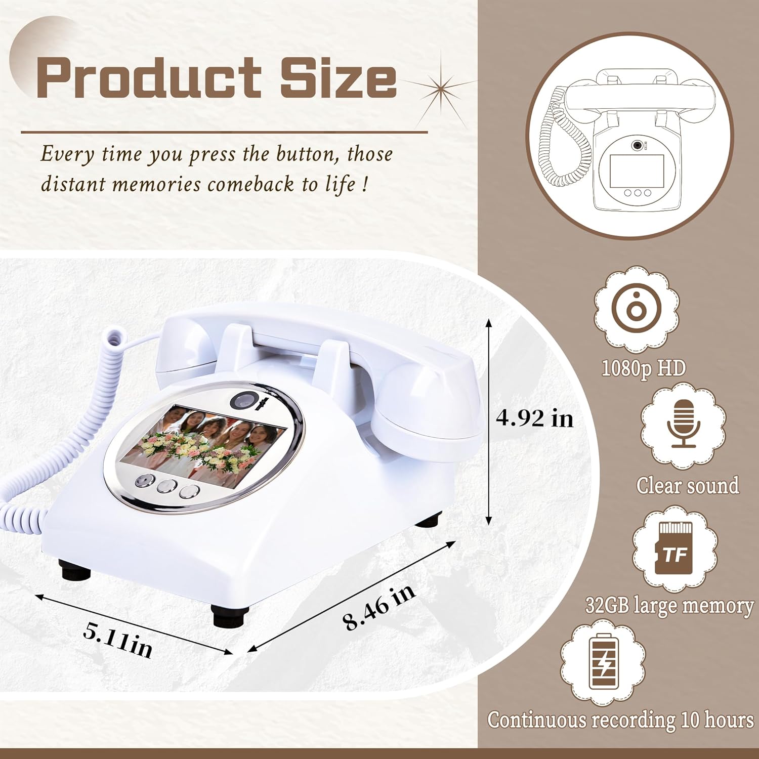 FiayaCom Video Audio Guest Book Wedding Phone,1080P HD Video Phone Guestbook, Preserve Your Special Occasions, Ideal for Wedding Bridal Shower, Birthday, Graduations, Baby Shower(Snow-White)