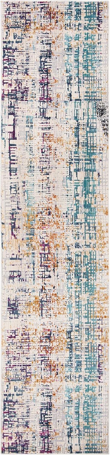 SAFAVIEH Aria Collection Runner Rug - 2' x 8', Ivory & Turquoise, Modern Boho Abstract Design, Non-Shedding & Easy Care, Ideal for High Traffic Areas in Living Room, Bedroom (ARA720A)