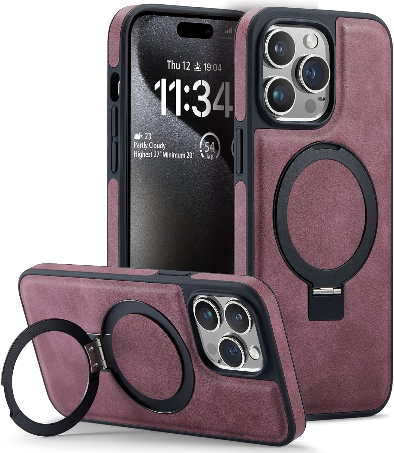 Casus Designed for iPhone 14 Pro Max Case Compatible with MagSafe Kickstand Vegan Leather Slim Classic Luxury Elegant Thin Protective Cover (2022) 6.7" (Purple)