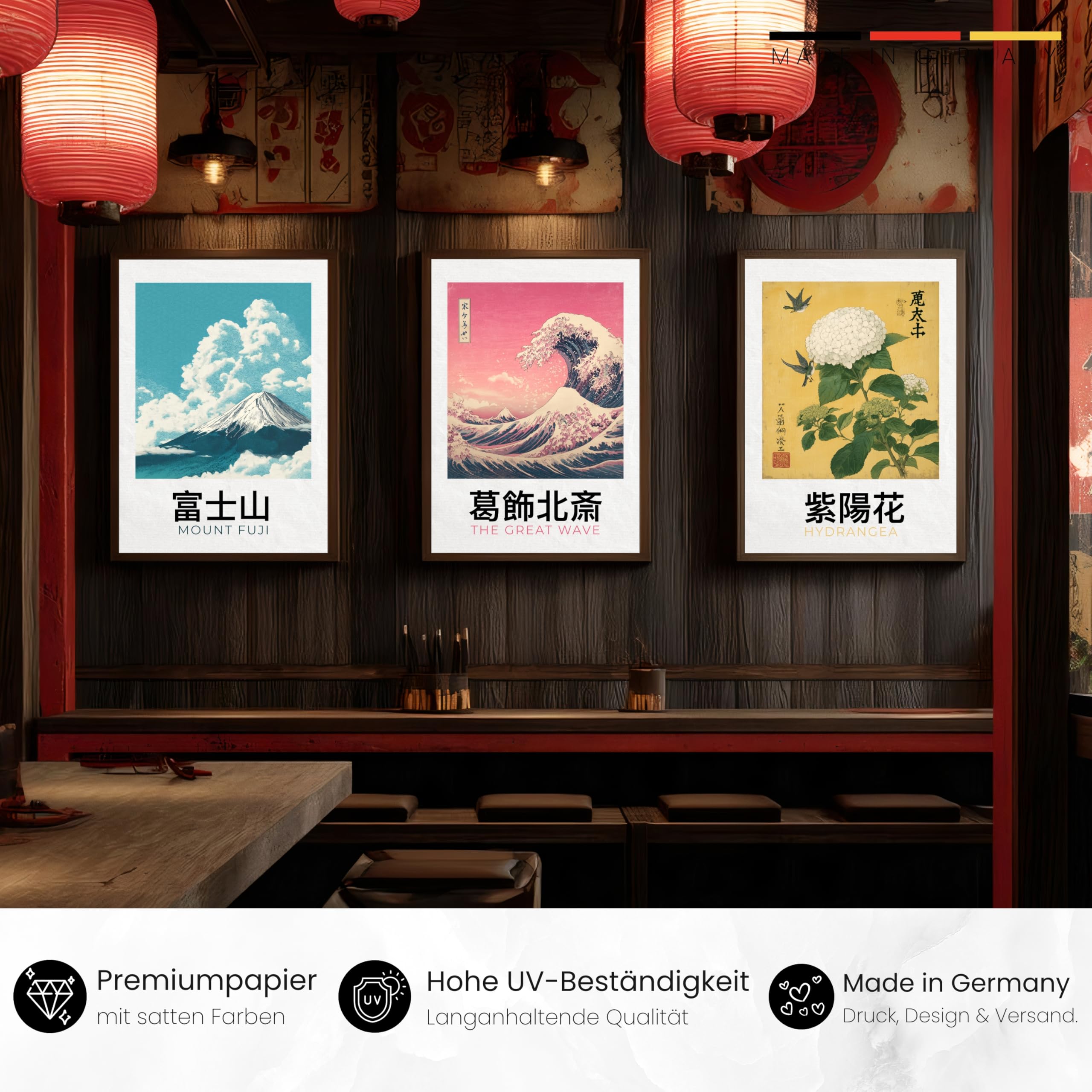 Set di poster giapponesi, quadri da parete con motivi asiatici, Kyoto, Tokyo e cultura tradizionale, idea regalo per gli appassionati del Giappone (set 2 – Classic X Fuji, 30 x 40 cm, cornice