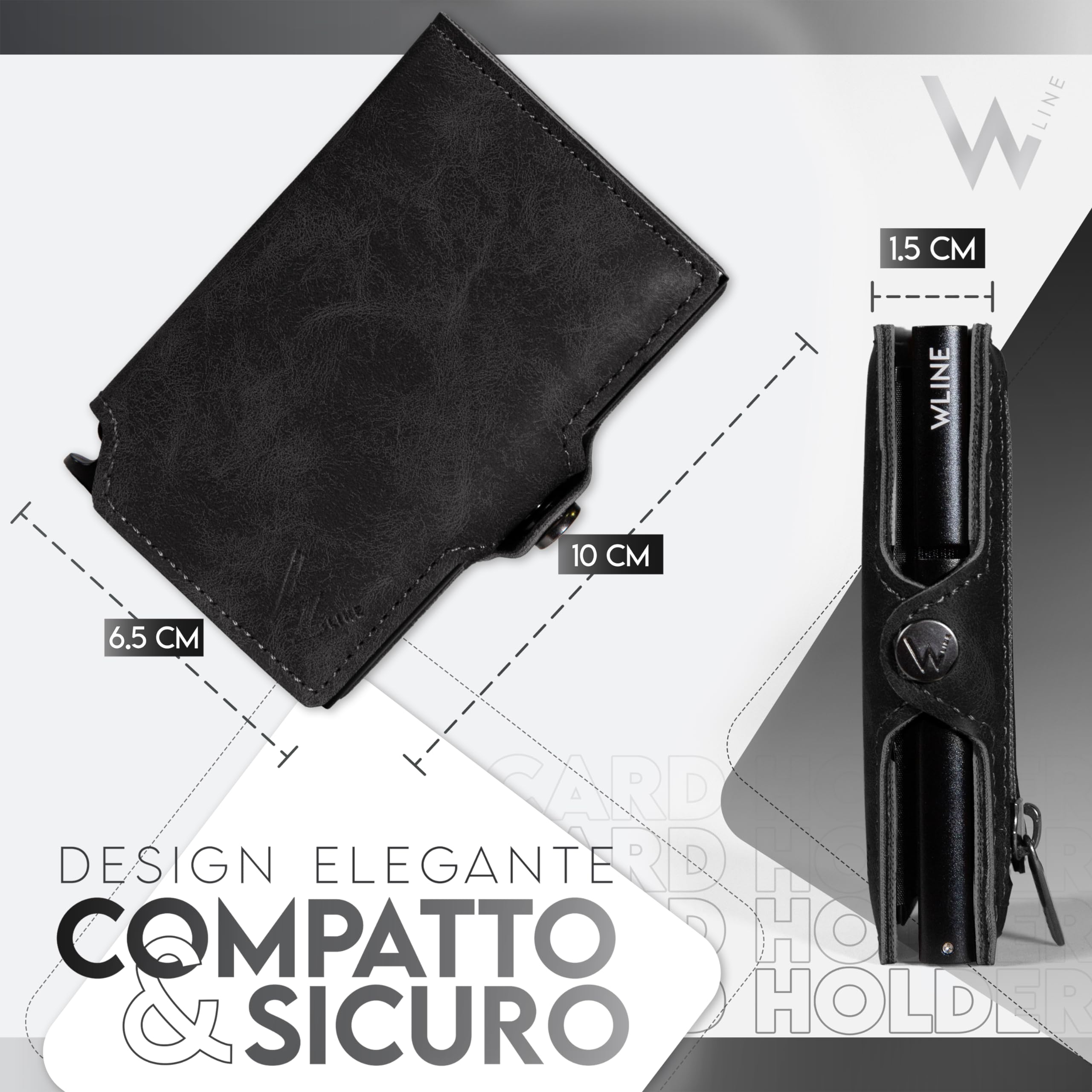 WLine Portafoglio Uomo Slim con Portamonete Rfid Compatto ed Elegante - Porta Carte di Credito Uomo e Donna Schermato in Pelle PU - Portatessere Uomo Tascabile (Nero Vintage con Zip)