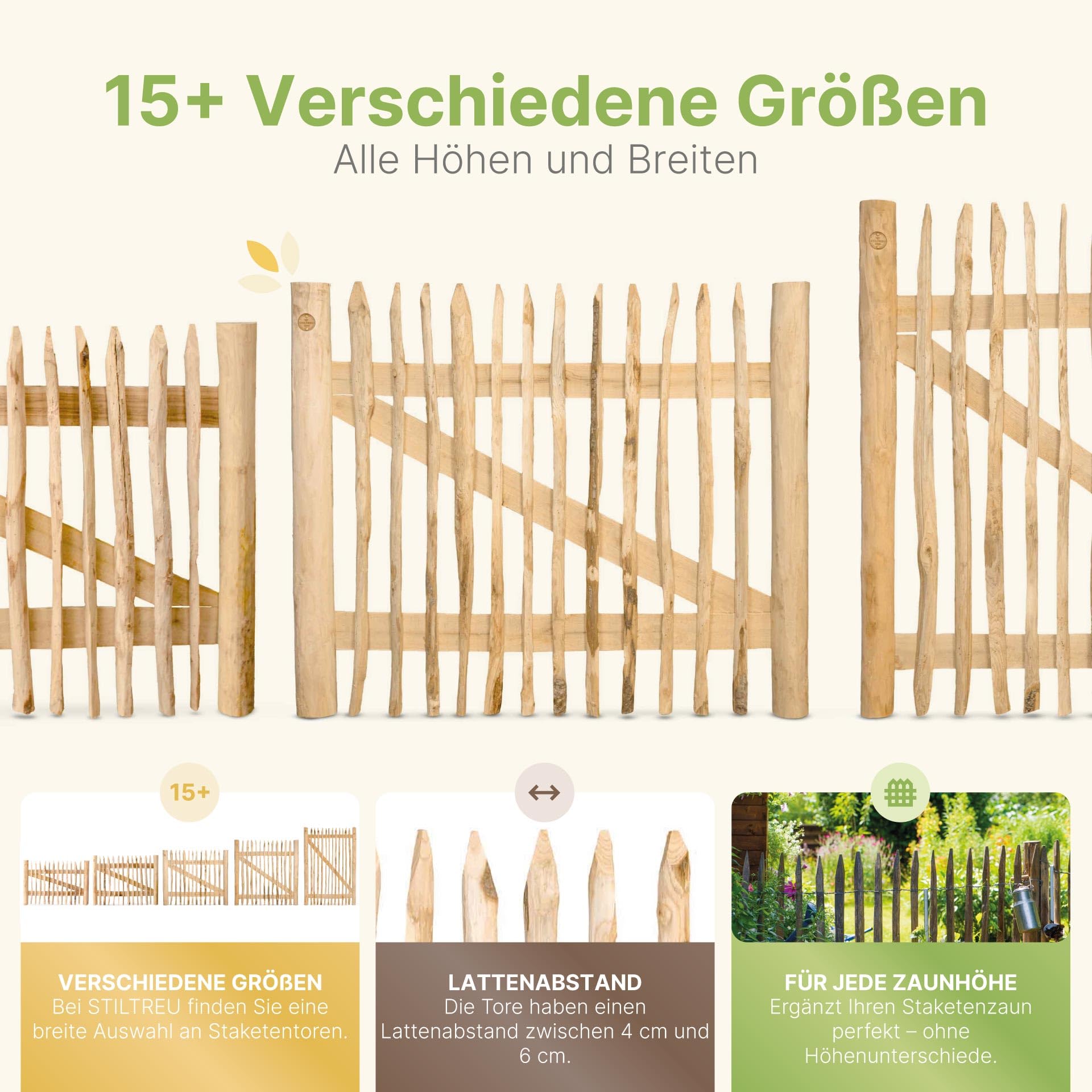 Classic Staketenzaun-Tor aus Edelkastanie (Breite 75 cm x Höhe 100 cm)