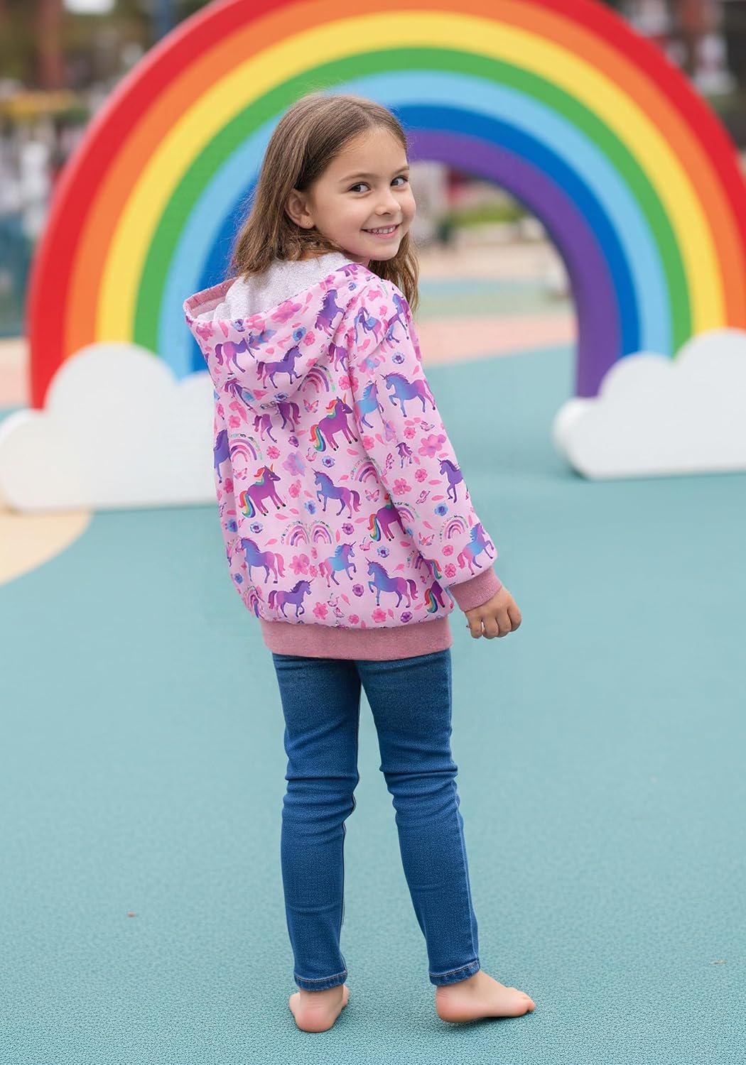 Frogwill Girls Zip Up Hoodie Sweatshirt Toddler Tween Kids Graphic Jackets Rainbow Unicorn Floral Printed