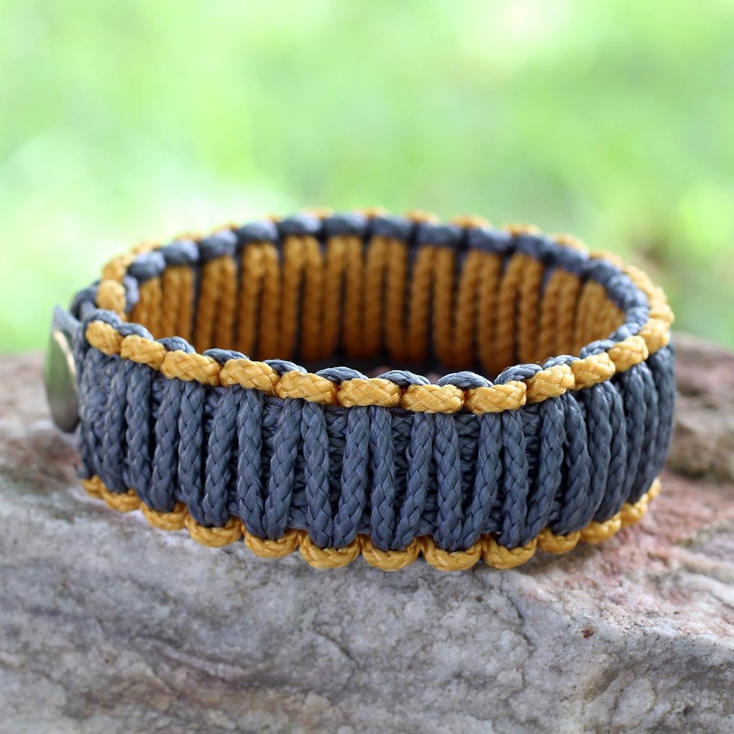 NOVICA Artisan Handmade Men's Wristband Bracelet Rope Recycled Ghana Eco Friendly [8.5 in L x 0.9 in W] ' Amina in Golden Gray'