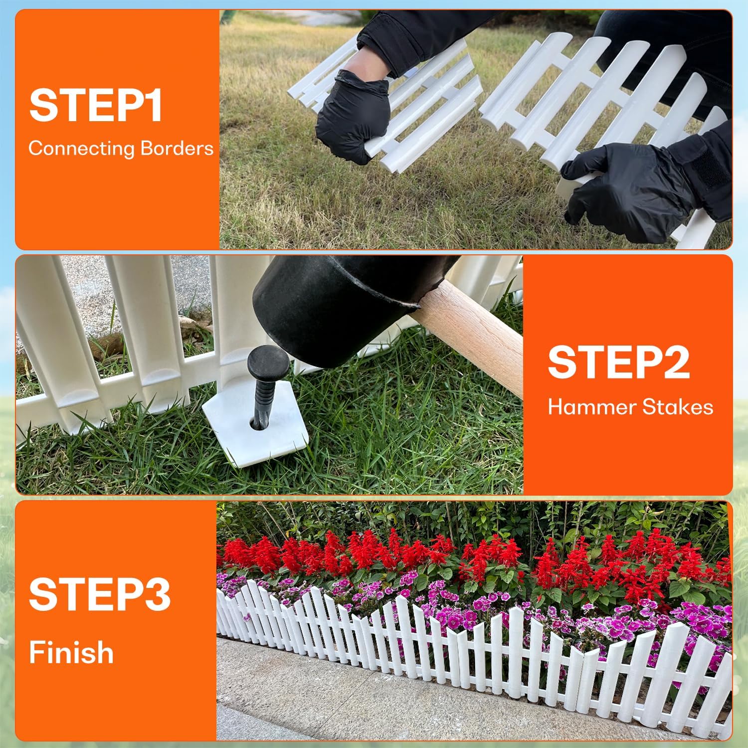 No-Dig Garden Edging Border 13FT Landscape Edging 9.3 Inch Tall for Flower Bed Fence, 14pcs Garden Lawn Edging with Stakes