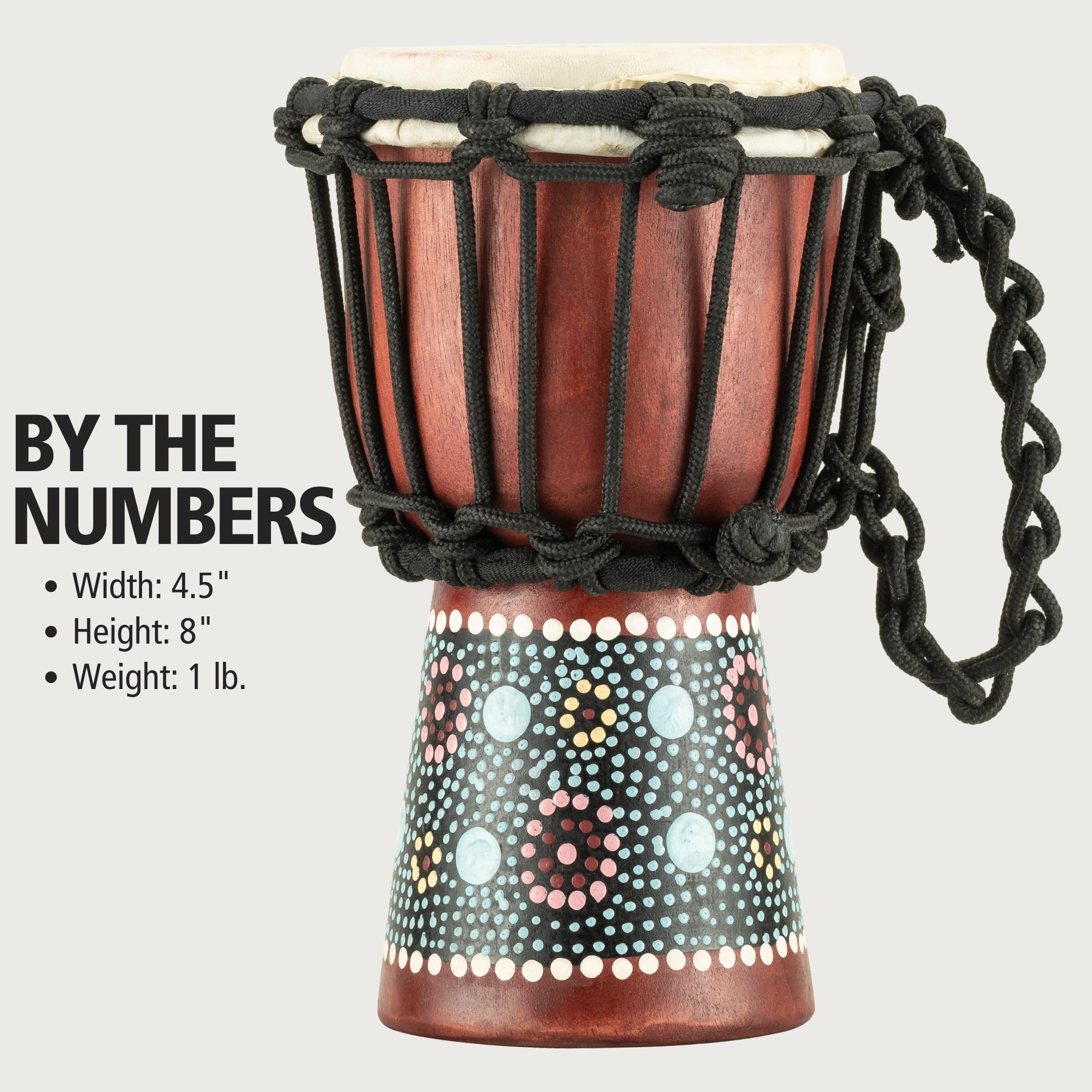 Meinl Percussion HDJ8-XXS Mini drewniana seria Djembe Headliner napięcie sznurka 11,4 cm (4,5 cala) średnica (Mini) Flower Design