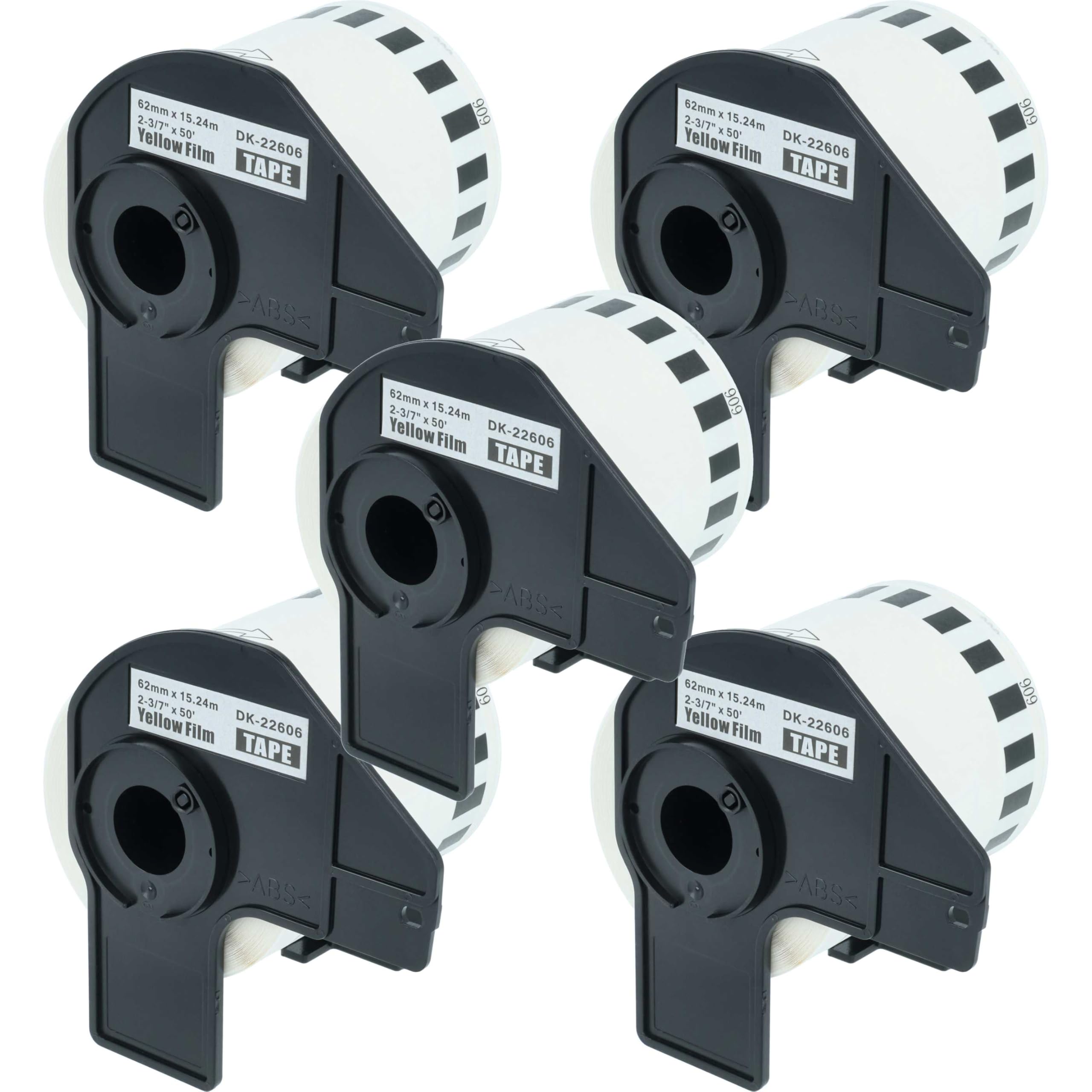 vhbw 5x Rolle mit Halter 62mm x 15,24m (1 Etikette) kompatibel mit Brother PT QL560VP Drucker - Premium Gelb