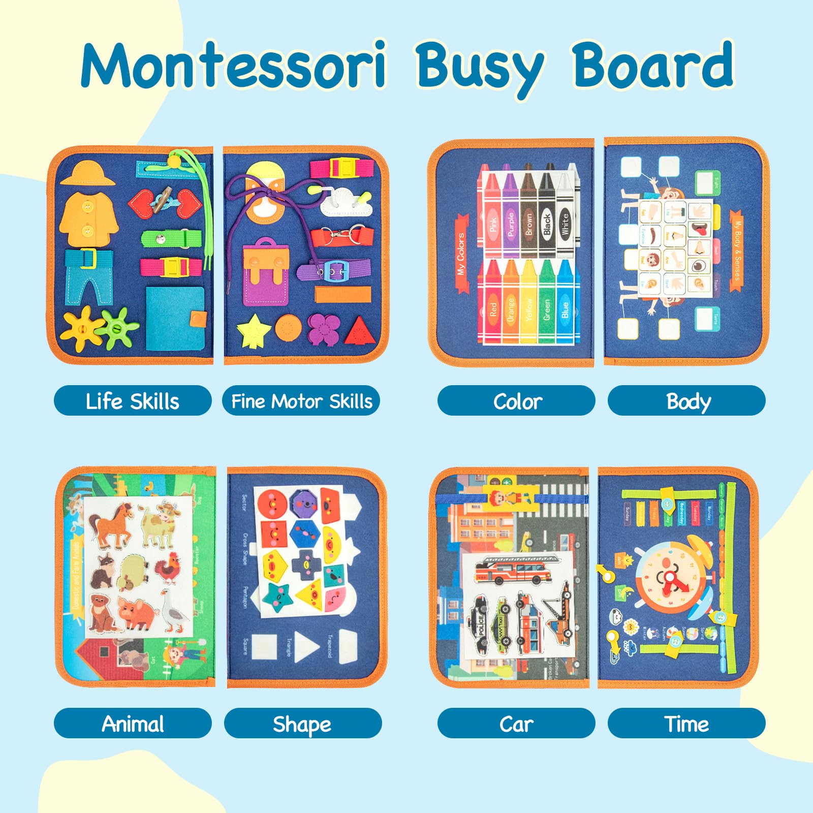 Busy Board Montessori Spielzeug ab 1 Jahr, Busy Book Kinderspielzeug ab 1 2 3 Jahre, Baby Geschenk Spielzeug ab 1 2 3 Jahre, Ostergeschenke Kinder (Blau)