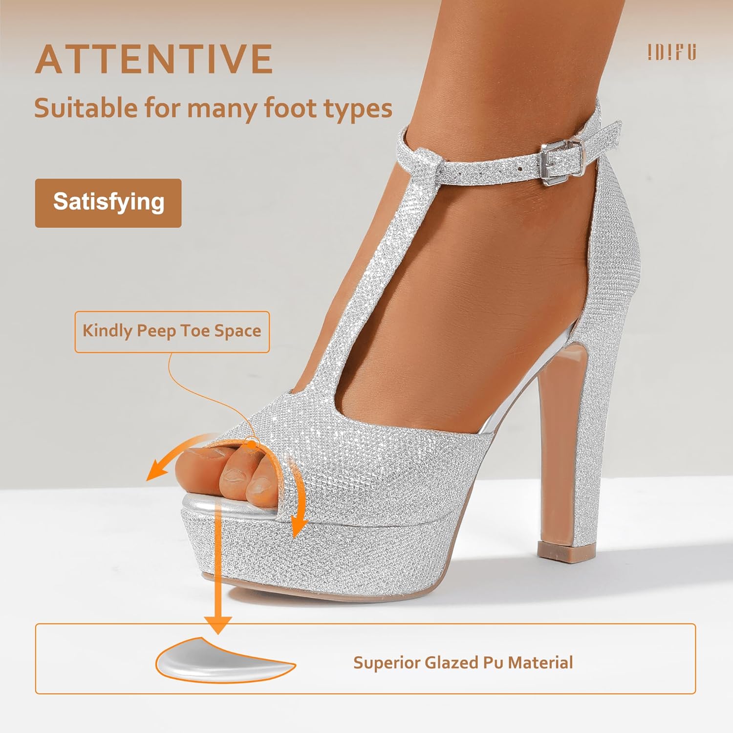 IDIFU Women's IN5 Polly Platform Chunky High Heels T-Strap Sexy Sandals Peep Toe Wedding Party Prom Dress Shoes for Women Bride - Image 4