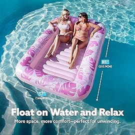 SLOOSH Inflatable Tanning Pool Lounger Float, 85 x 57 Extra Large Pool Floats Adult with Pillow, 4 in 1 Suntan Tub Raft Floatie,Sunbathing Bed Lounge for Water Blow Up Ball Pit, XL-Blushing Pink