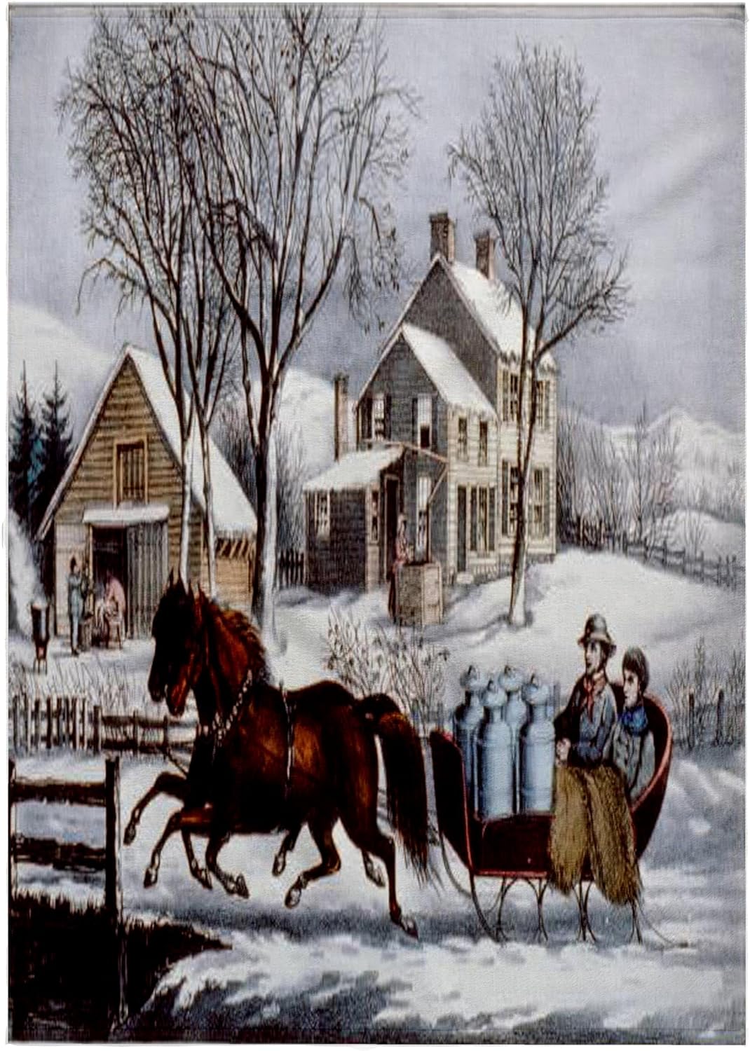 3dRose Vintage Currier and Ives Horse Drawn Sleigh Winter 22x30 Bath Hand Pool Towel