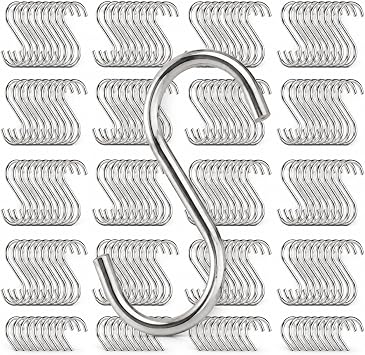 RHBLME 100 Pack S Hooks - 2.8 Inch Small Heavy Duty Stainless Steel S Hooks for Hanging Jeans, Cooking Utensils, Potted Plants, etc
