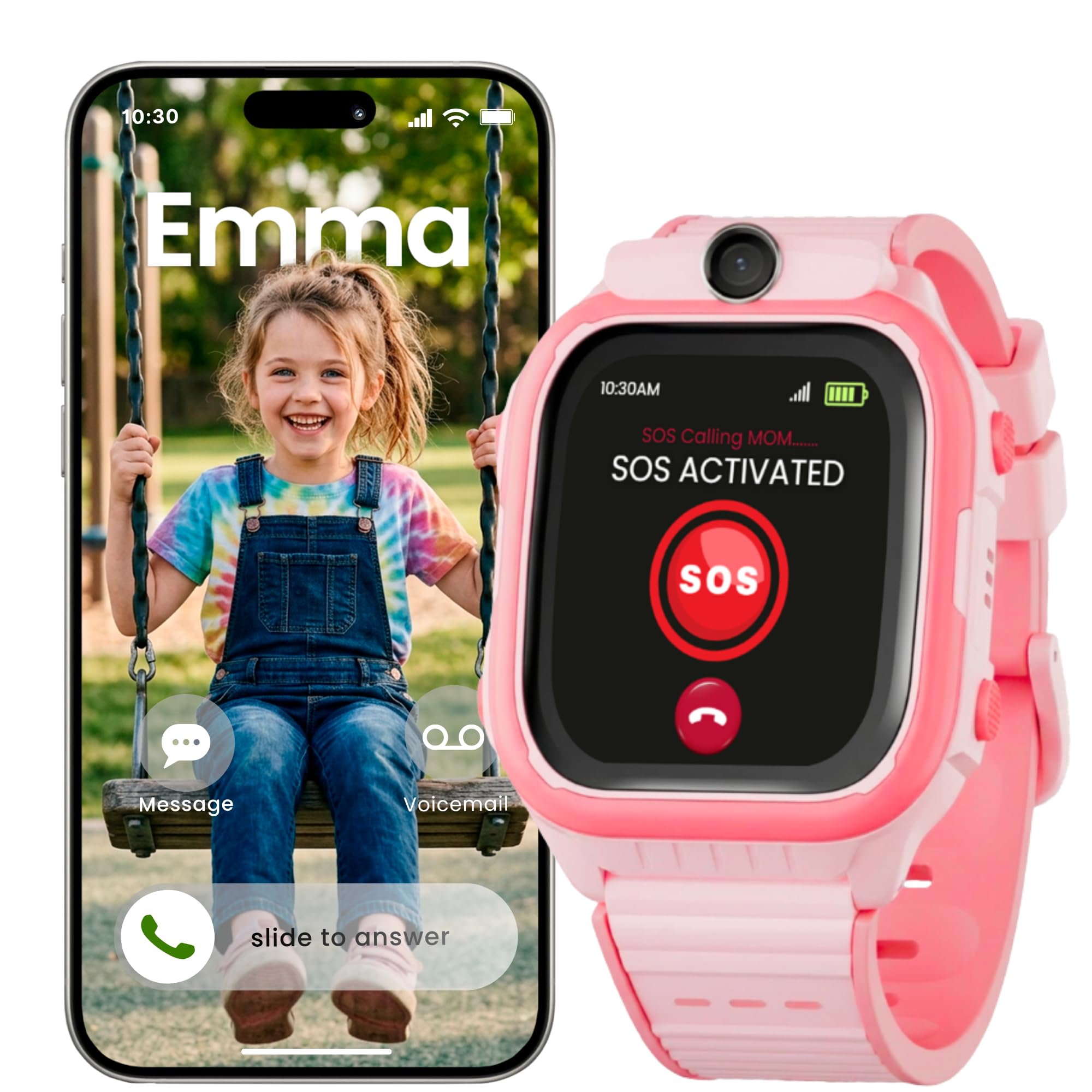 Kids Smart Watch Safe First Phone Watch | Precision Real-Time GPS Tracker for Kids | Call, Text, Activity, School Mode | Parental Control App | Geofences | SOS &amp; Safety Alerts (Pink)