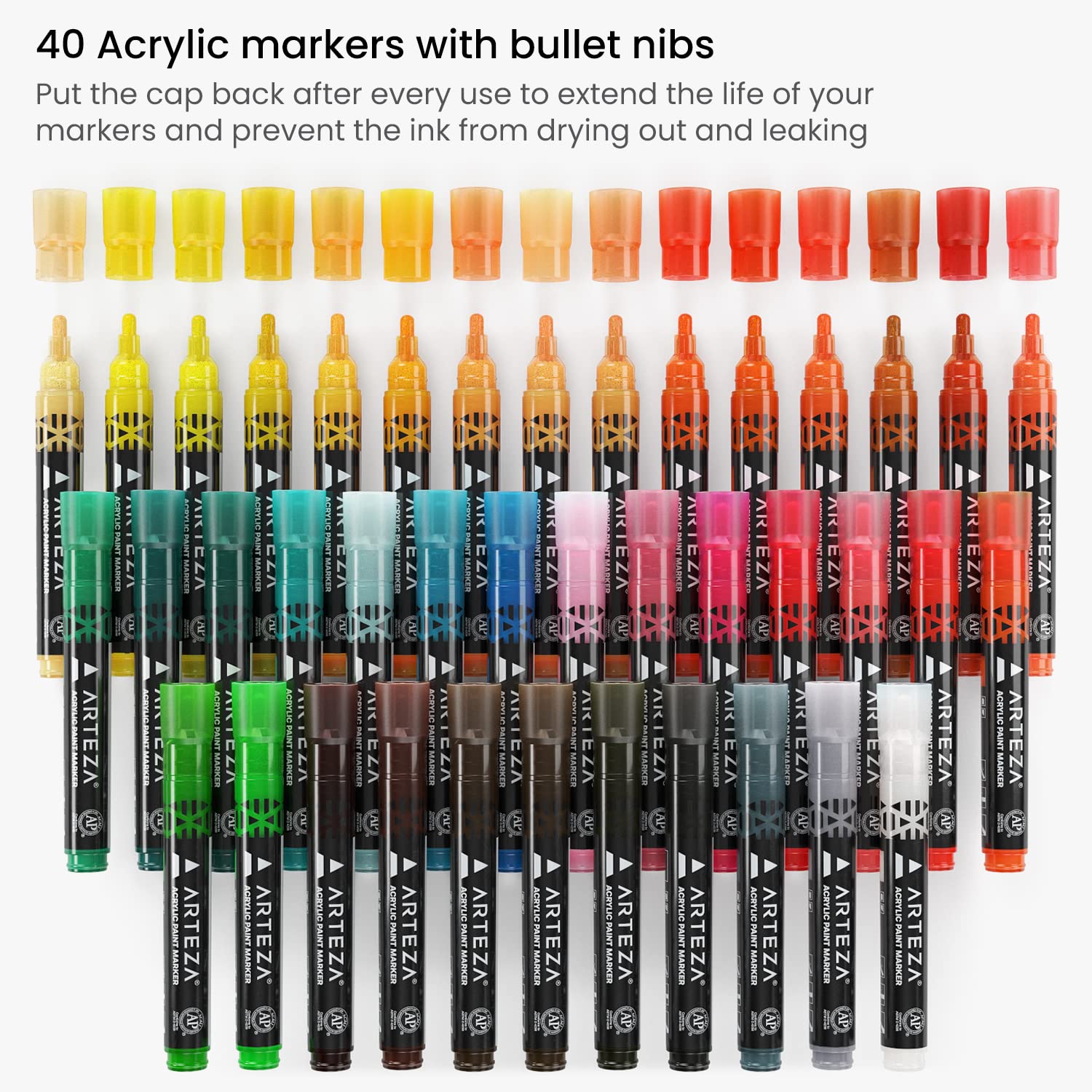 ARTEZA Acrylic Paint Markers, Set of 12 Metallic, Arteza Acrylic Paint