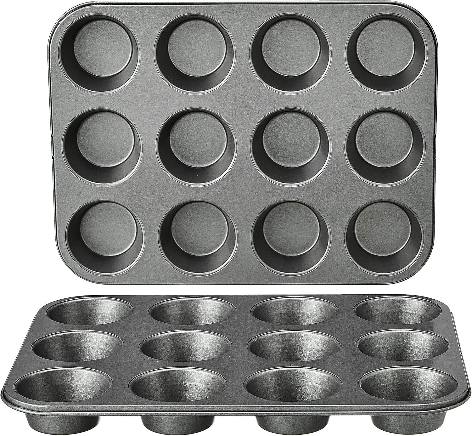 Casa Azul 12-Cup Muffin Tray for Baking with 100 Muffin Liners, BPA Free Non-Stick Carbon Steel Cupcake Tray, 500°F Heat Resistant & Easy to Clean, Microwave & OTG Oven Safe Cupcake Mould for Baking