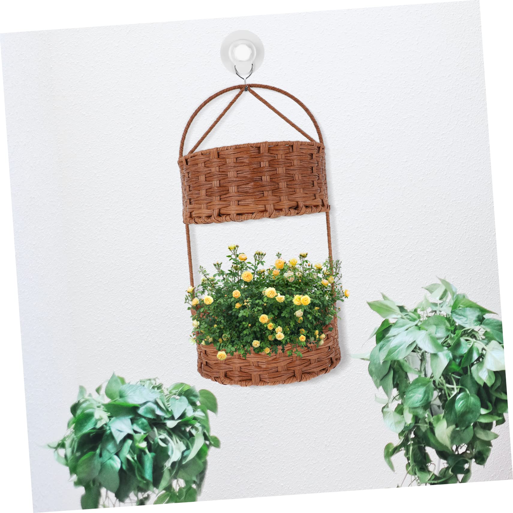 Cabilock Panier De Rangement Suspendu Mural à Double Couche En Rotin Panier De Rangement Maison Couleur Marron Pratique Et Solide Organisateur Pour Cosmétiques Et Accessoires