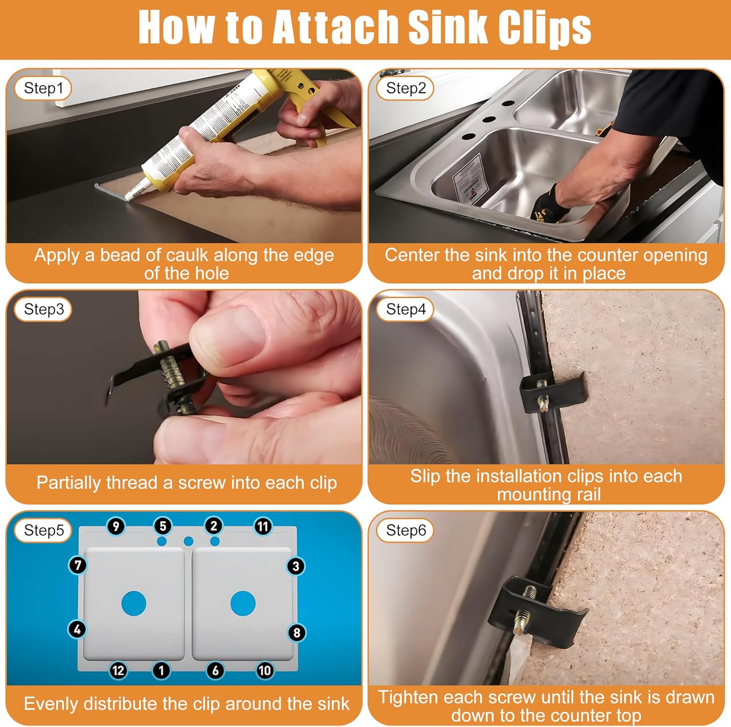 Dreyoo 28 Pack Sink Clips Kit, Undermount Sink Clips Compatible with Moen/Elkay Bathroom Counter, for Countertops up to 1-1/2" Thick, U Channel Brackets Top Mount Kit Support (Black,Gold)