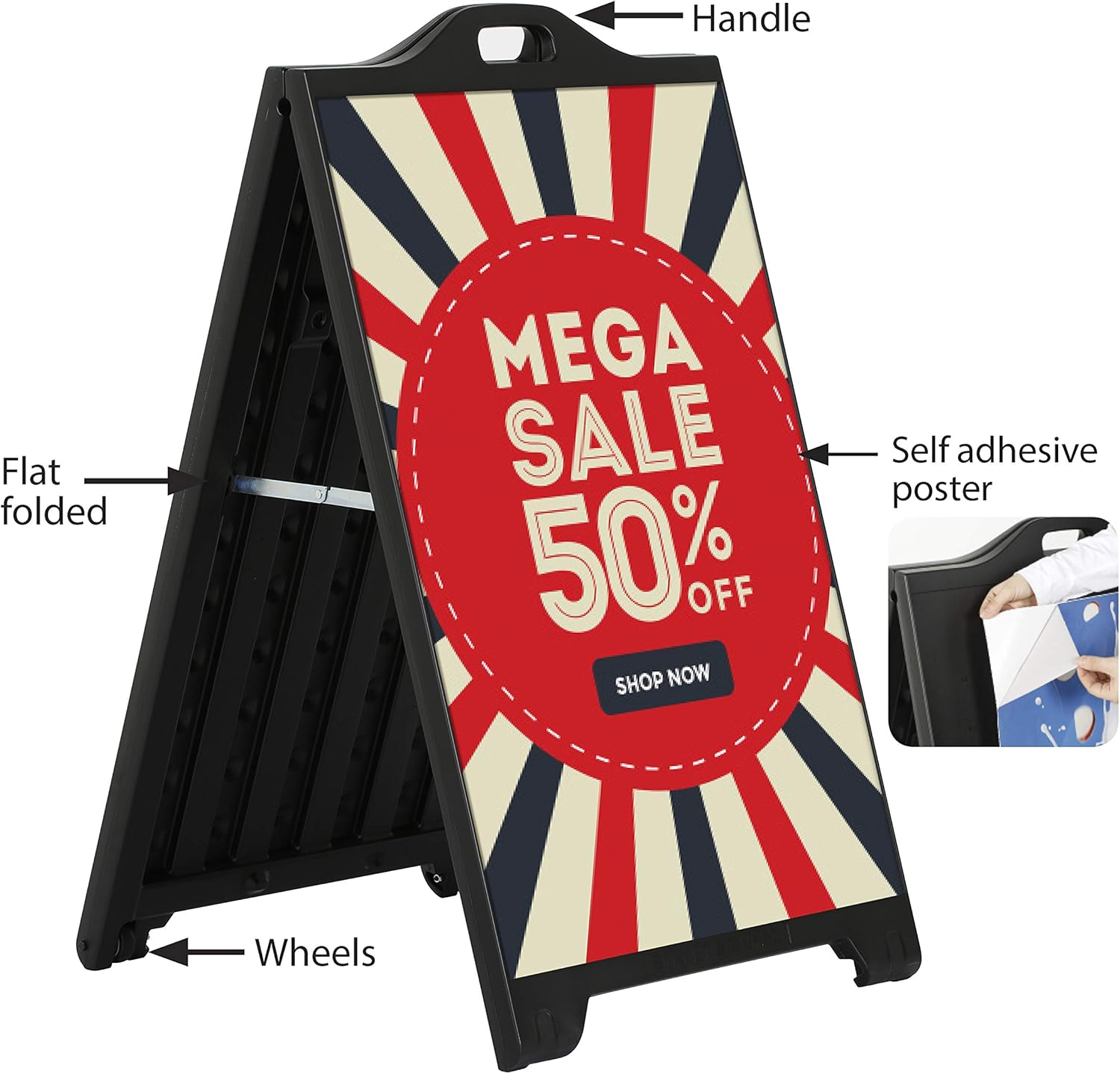 m&t displays street signpro board, black 24x36 inch sandwich board a-frame sidewalk curb sign holder folding portable double sided advertising display for restaurant cafe