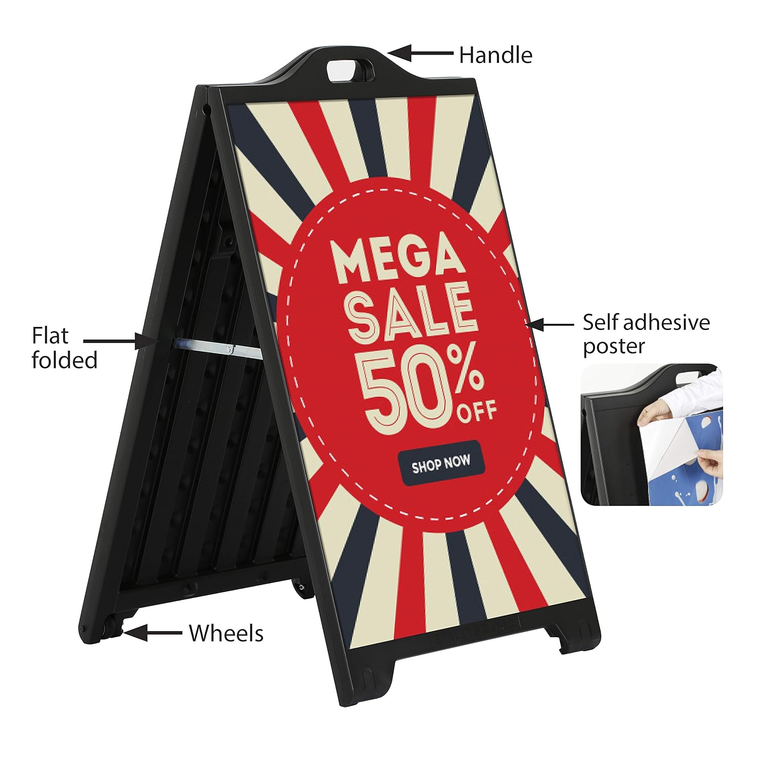 M&T Displays Street SignPro Board, Black 24x36 Inch Sandwich Board A-Frame Sidewalk Curb Sign Holder Folding Portable Double Sided Advertising Display for Restaurant Cafe - Image 2