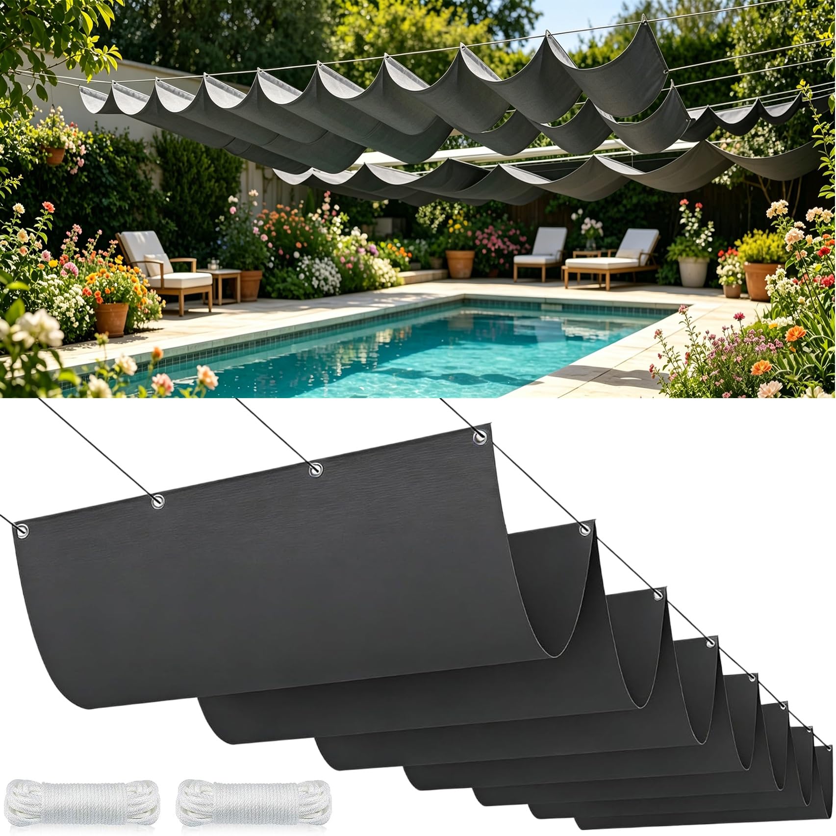 Voile ombrage rétractable anti-UV gris foncé pour protéger du soleil
