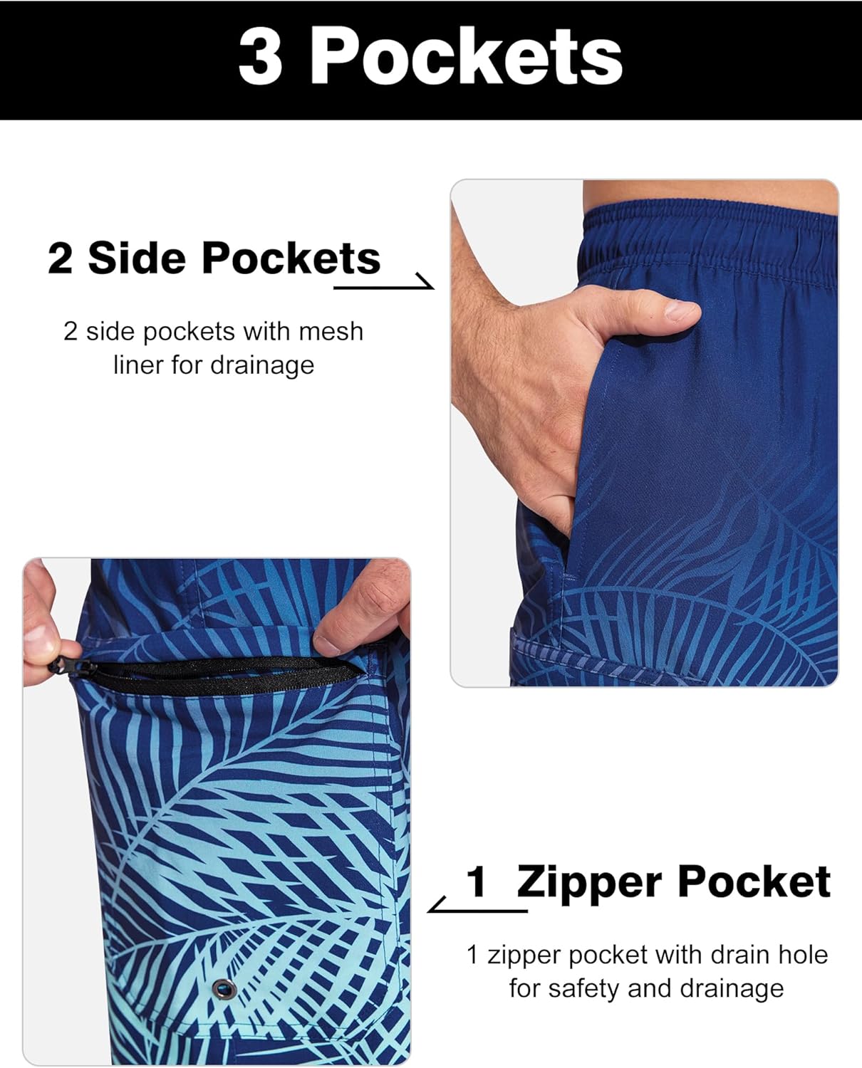 SILKWORLD Mens Swim Trunks Quick Dry Bathing Suit 9 Inch Swim Shorts with Mesh Lining and Zipper Cargo Pockets - Image 6