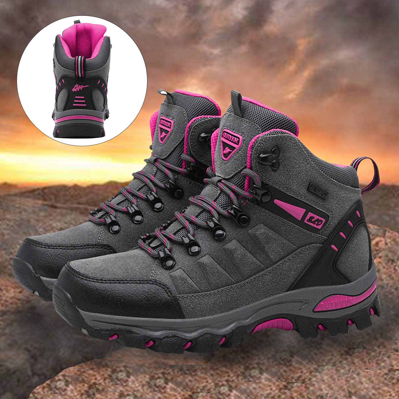 Chaussures de randonnée imperméables pour femme - Coupe large - Base épaisse - Confortables - Antidérapantes - Légères - Chaussures de marche pour sports de plein air