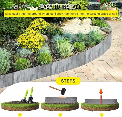 Miniatura 6 de Cor-Ten - 6 tiras de borde de jardín de acero con martillo de 40 x 6 pulgadas, diseño de bordes de jardín sin excavación, valla decorativa para