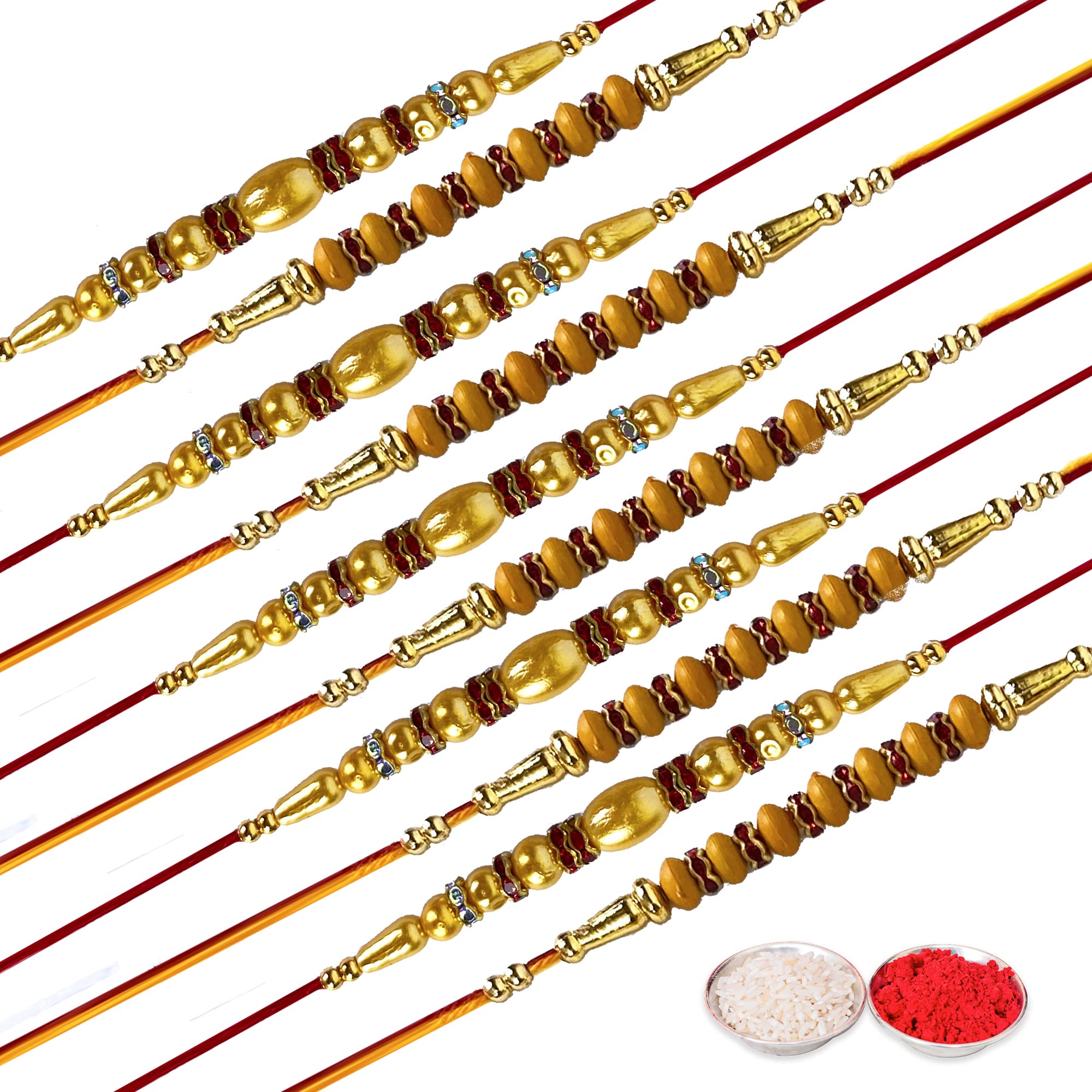 CRAFTONESet of 10 Moti & Pearls Design Traditional Rakhi for Brother, Designer Rakhi Set for Raksha Bandhan, Rakhi Thread Bhaiya Bhabhi Sister Rakhi Band for Rakshabandhan with Roli Chawal