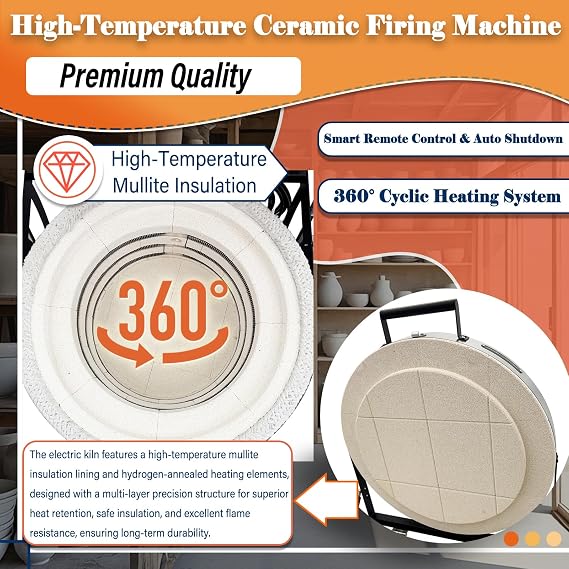 Electric Ceramics Kiln 1300C Automatic High-Temperature Firing Oven 1.05ft3 Capacity, Remote Control, Stainless Steel for DIY/Teaching/Home Ceramic Kiln 3.5KW 220V 1PH