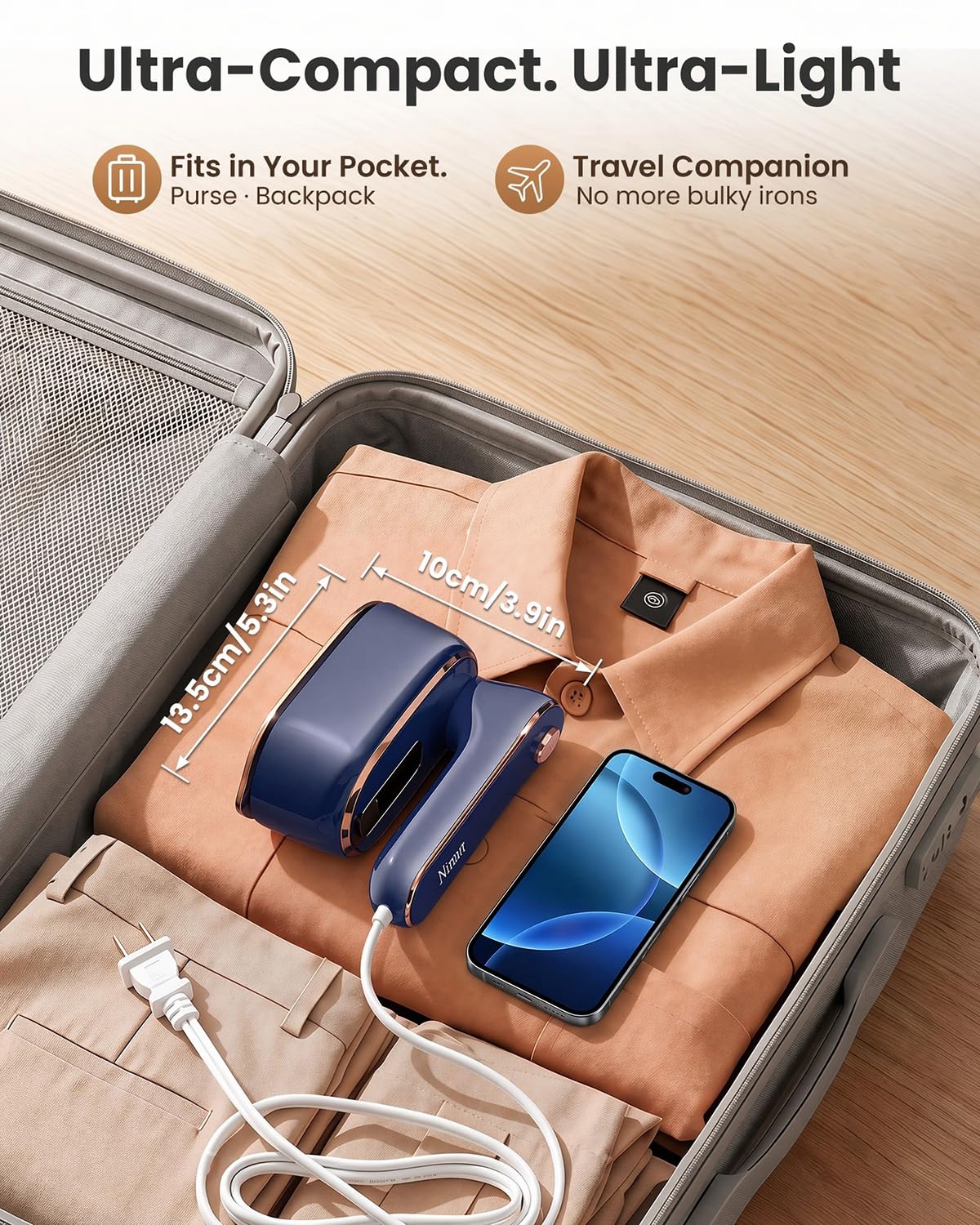 Steamer for Clothes, Handheld Portable Iron Steamer, 2-in-1 Dry & Steam, 180° Rotatable Handle, 20s Fast Heat-Up view 3