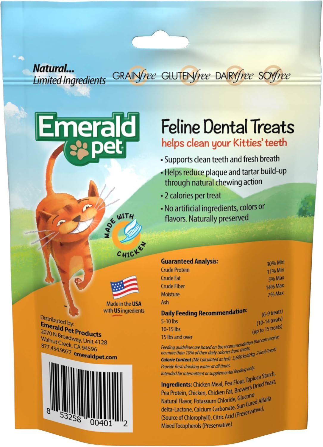 Emerald Pet Feline Dental Crunchy Natural Grain Free Cat Treats, Made in USA : Pet Snack Treats : Pet Supplies