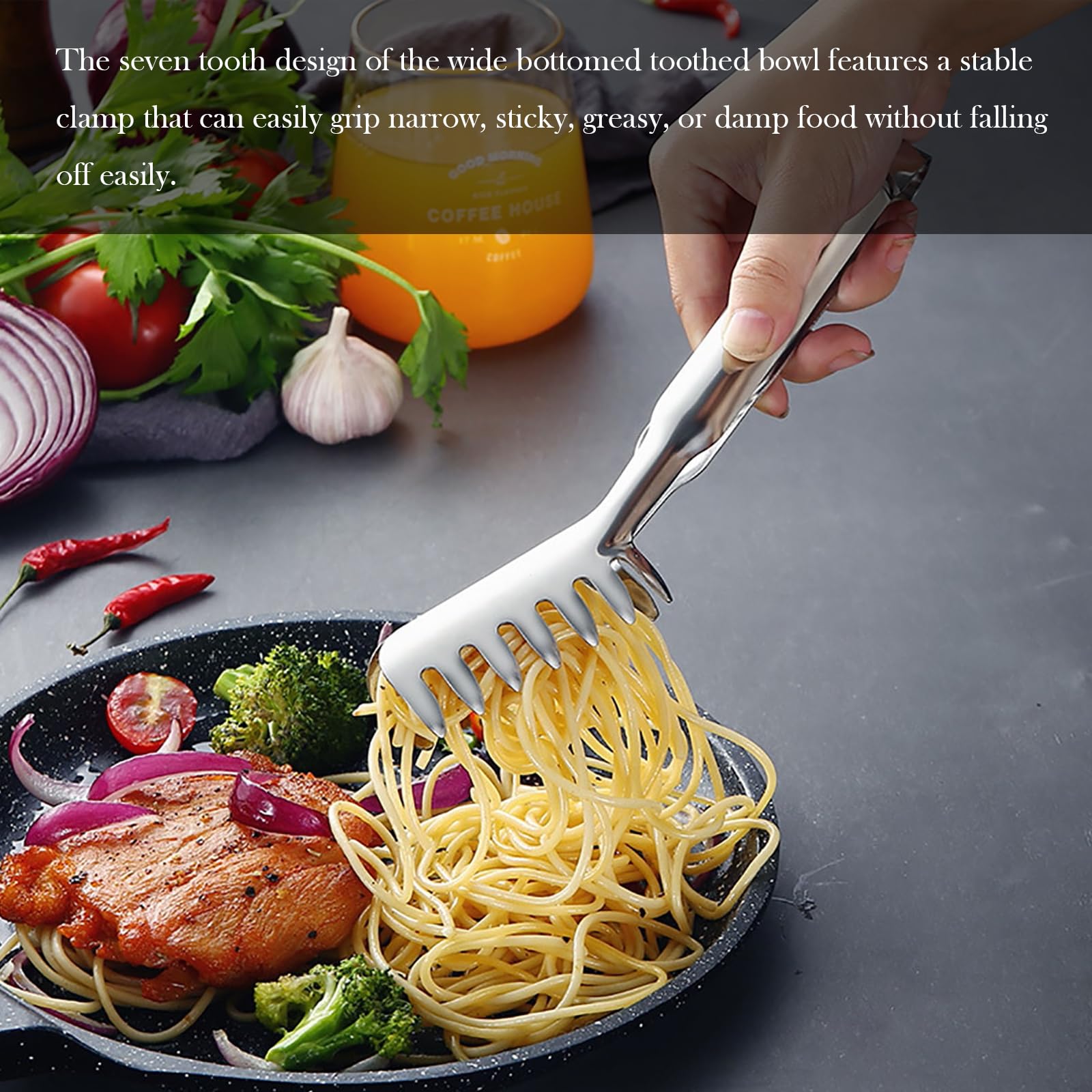 Pinza Spaguetti, Set de Servidor de Pasta, Pinzas para servir pasta de acero inoxidable, Pinzas de Cocina Tomar Pasta, servidor de espagueti y pinzas, Medidor de Espaguetis de 4 Agujeros