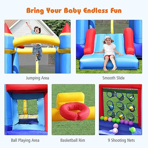 Miniatura 10 de Costzon Inflatable Bounce House, Bouncy House for Kids Indoor Outdoor Party Fun wBasketball Rim, Ball Shooting, 50 Ocean Balls, Large Castle Bounce