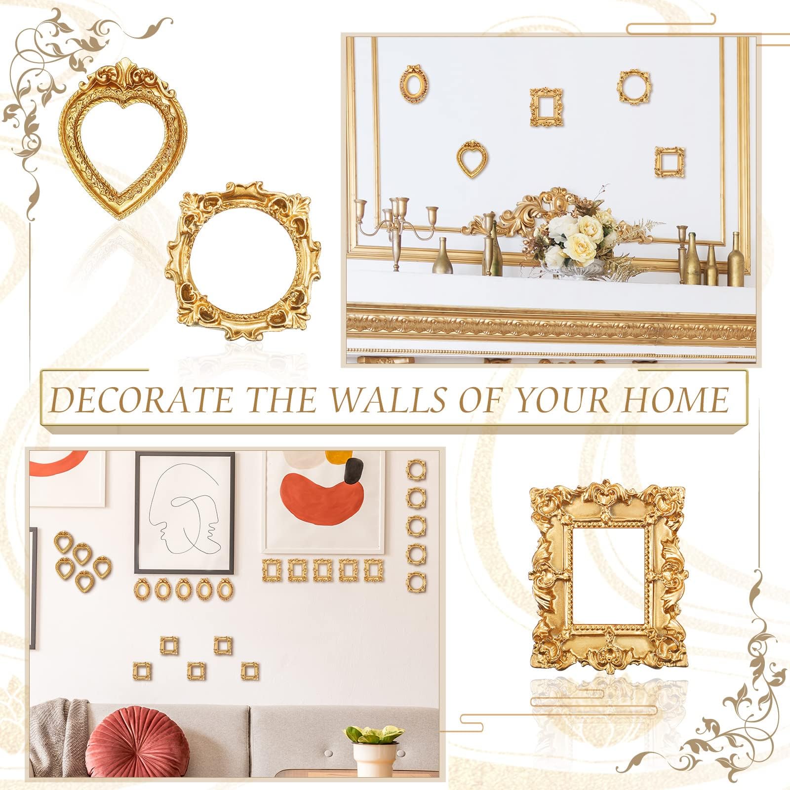 Vicenpal 80 Pcs Vintage Resin Picture Frame Antique Photo Resin Frame Mini Resin Jewelry Display Frame Photography Photo Frame DIY Small Photo Frame for Photo Home Decoration (Gold)