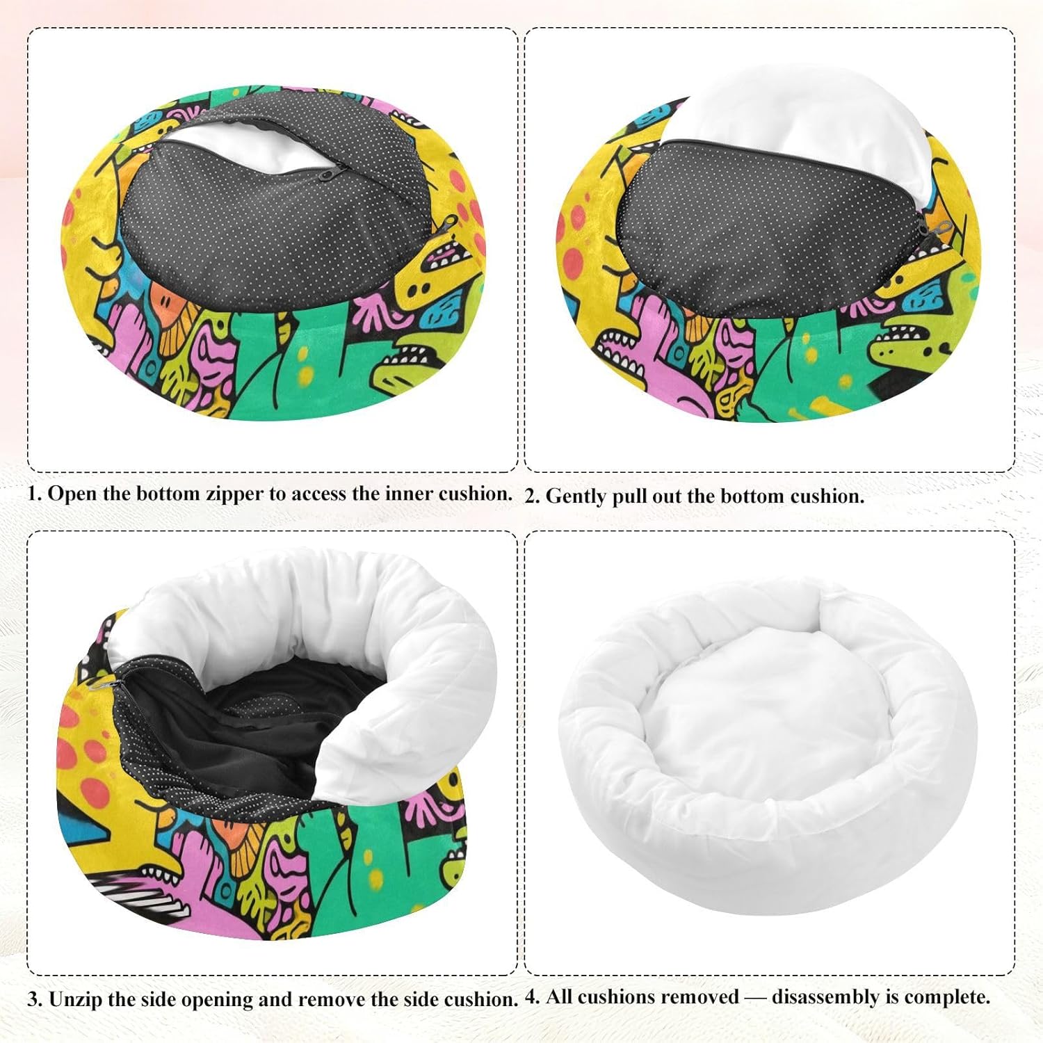 Cute and Colorful Cartoon Dinosaurs Pet Dog Beds Warm & Soft Dog Pillow Bed for Extra Small Size Pets Sleeping S