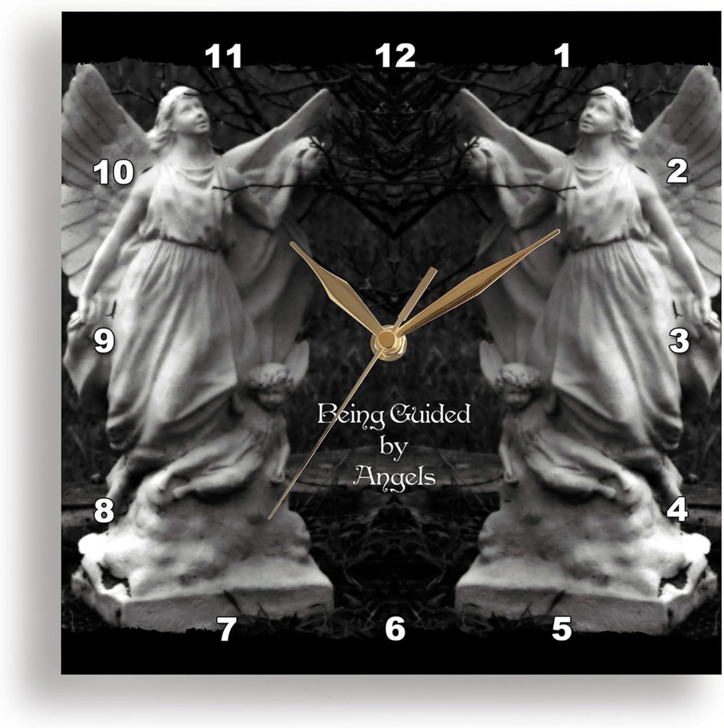 3dRose Wall Clock Silent - 13 inch - Two Protecting Angels Standing Side by Side - WhiteOak Art Designs Angel Prints