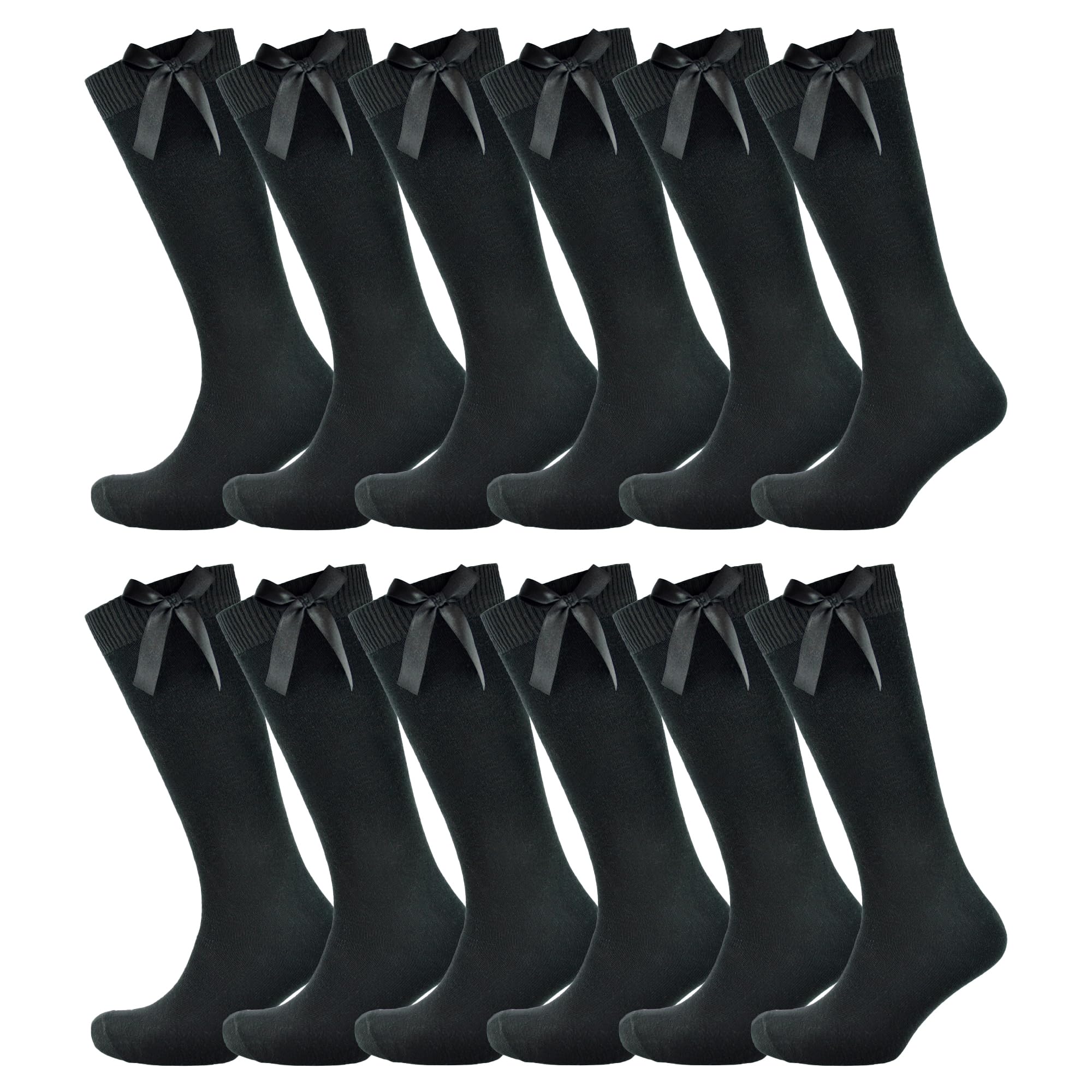 Slumber Hut Girls 12 Pairs Black 12 Pairs Knee High Socks With Ribbon Bow Black 4-6 (Eu 35-39)
