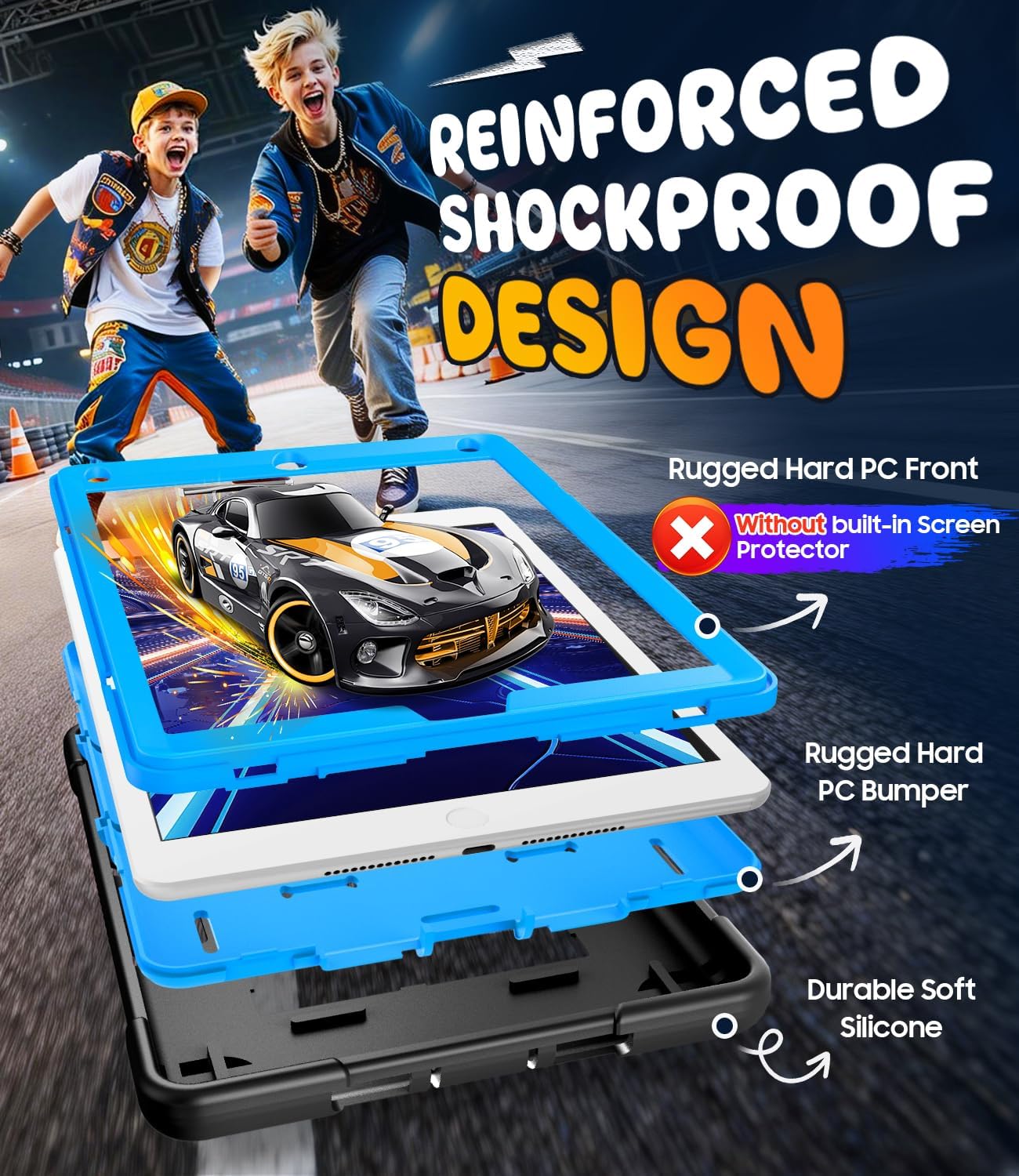 OKP Case for iPad 6th Generation/iPad 5th Generation/iPad 9.7 inch/iPad Air 2, Shockproof Case for iPad 9.7 inch 2018/2017 with Kickstand, Black+Blue | Shockproof Case