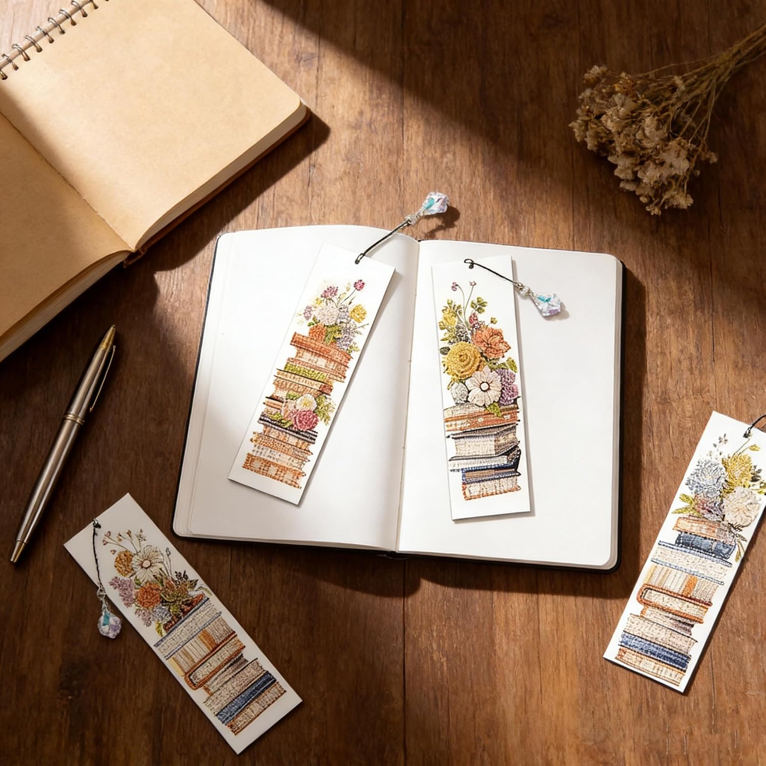 4Pack Book & Flower Diamond Painting Bookmark Kits,Romantic Artsy Bookmark image 4