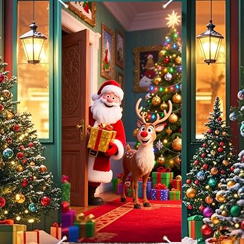 Nuxovilar Winter Merry Christmas Door Cover With Santa ClausHoliday House Xmas Winter Decor Hanging Banner Polyester For Front Door WrapSanta Claus Type J,35x71 Inches