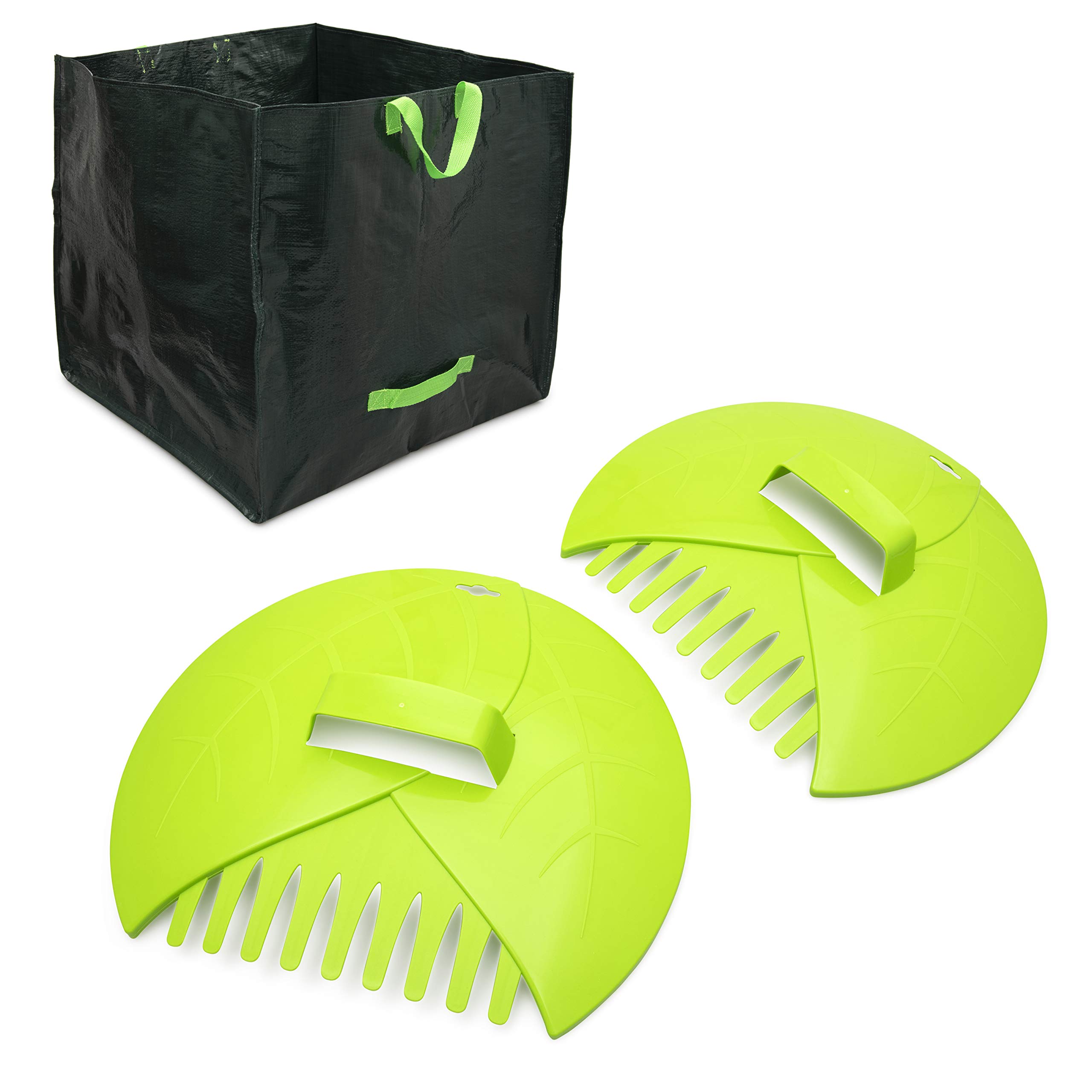 Solula Durable Lightweight Leaf Scoop Hand Rake Grabbers for Easy Yard Clean Up - Complete with Large Waste Bag Bonus