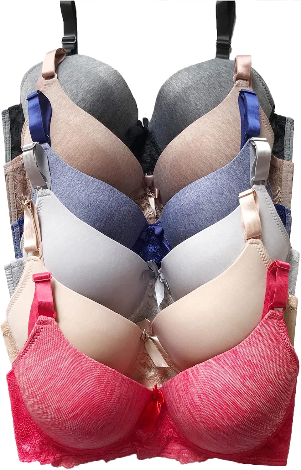 Viola's Secret 6 Pack of Color Print T-Shirt Bras B Cup C Cup and D Cup