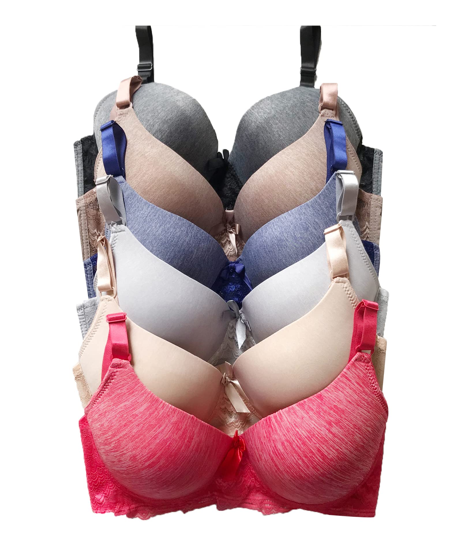 Viola's Secret 6 Pack of Color Print T-Shirt Bras B Cup C Cup and D Cup