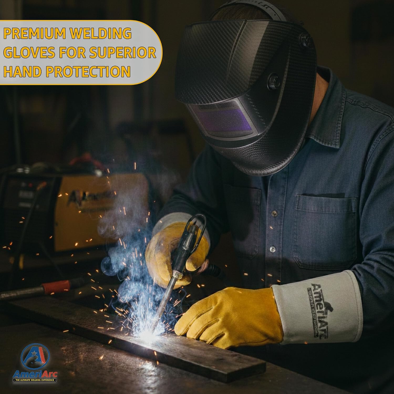 Stick Welding Gloves Large (128) | Premium Cowhide Split and Top Grain Leather | Extra Long, Heat and Spark Resistant | Heavy Duty Work Gloves for Welding Safety & Industrial Use